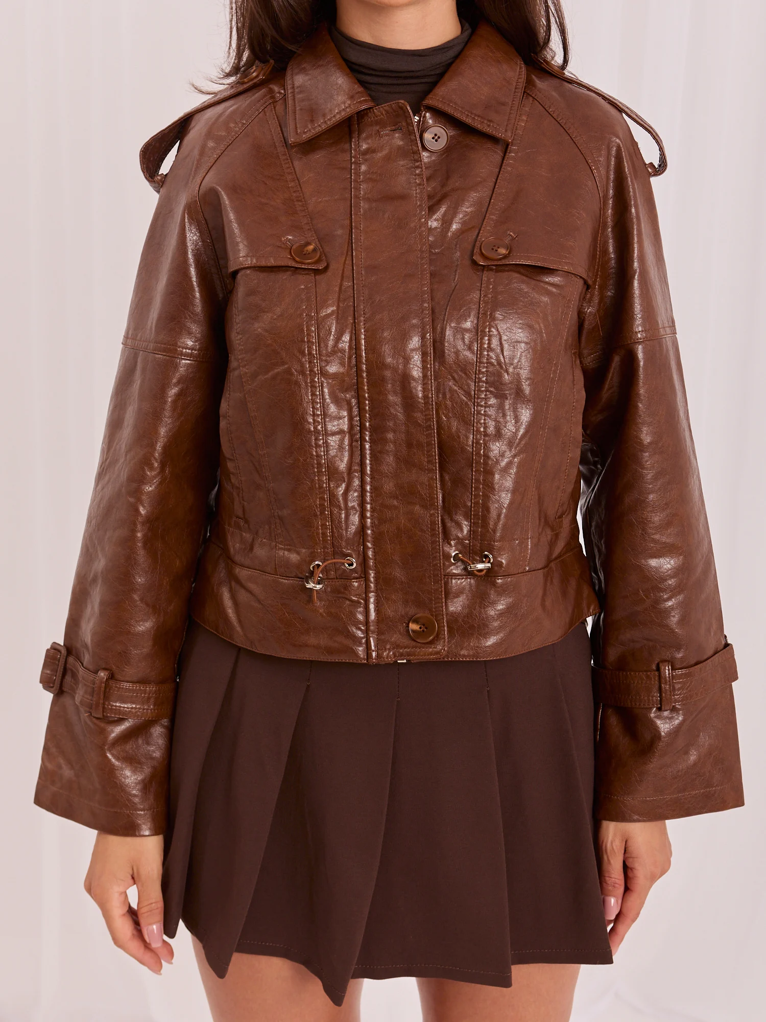 Jacheta Dama Guler inalt, Poliuretan, ITALY MODA, Maro Eleganta Office - imagine 3