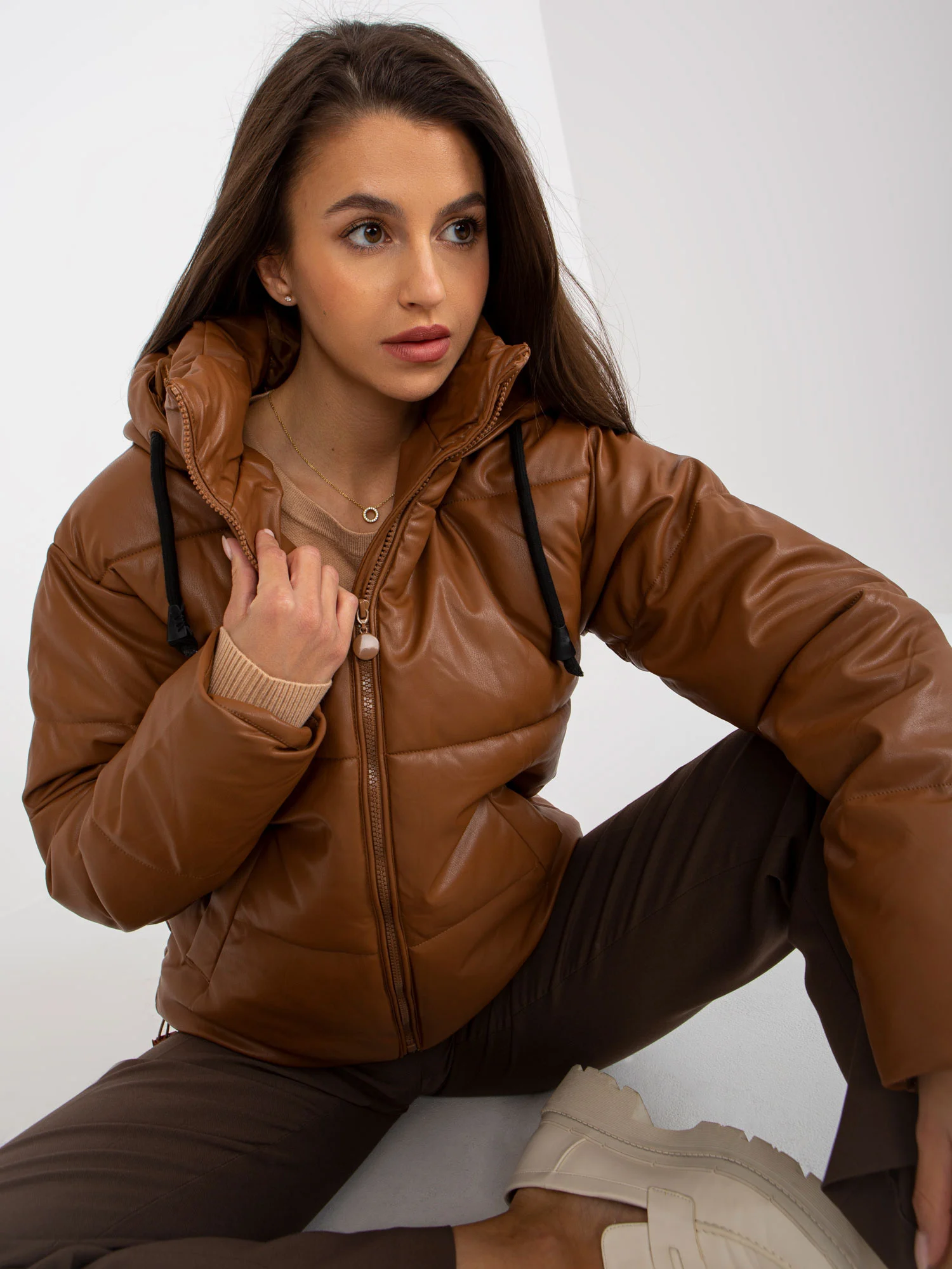 Jacheta Dama Maneca lunga, Guler inalt, Z-Desing Jacket Style, Maro Casual - imagine 6