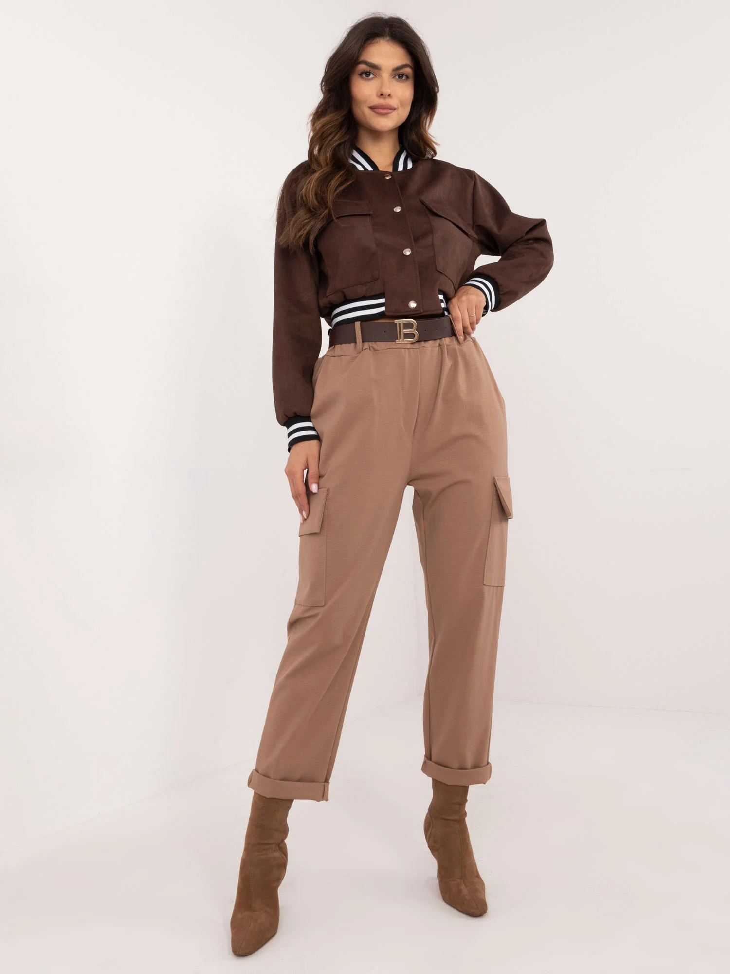 Pantaloni Dama Conica, Guler inalt, Och Bella, Maro Eleganta Office - imagine 3