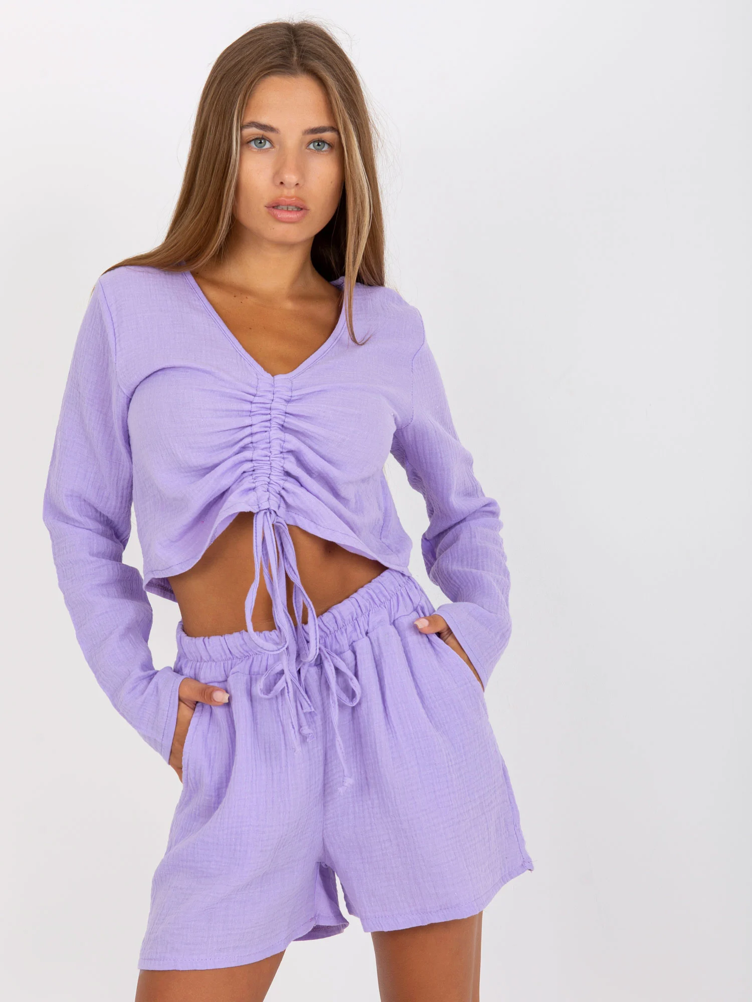 Bluza Dama Mini, Decolteu in V, Sublevel, Mov Casual - imagine 3
