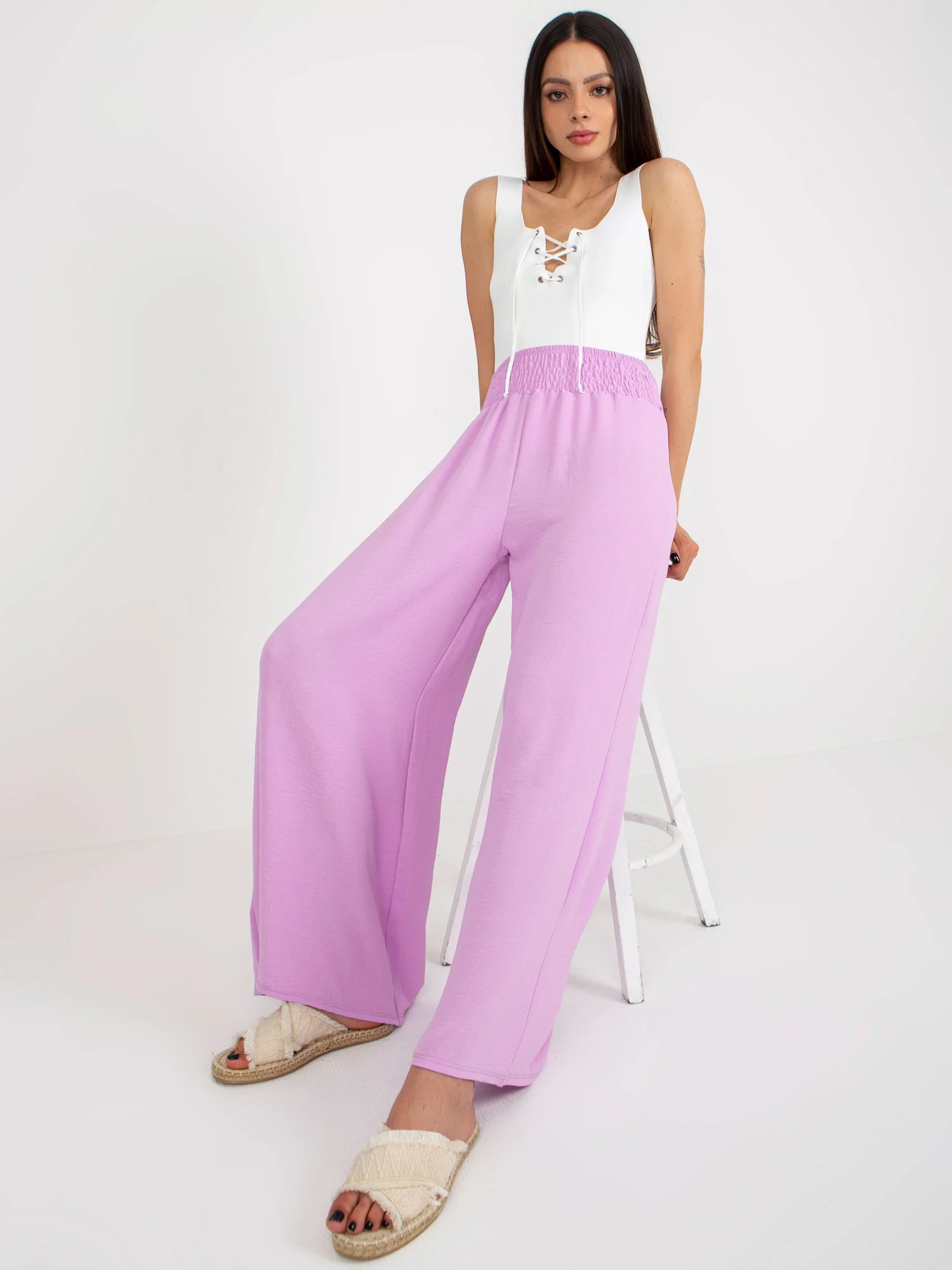 Pantaloni Dama Lejera, Guler inalt, ITALY MODA, Mov Casual - imagine 3