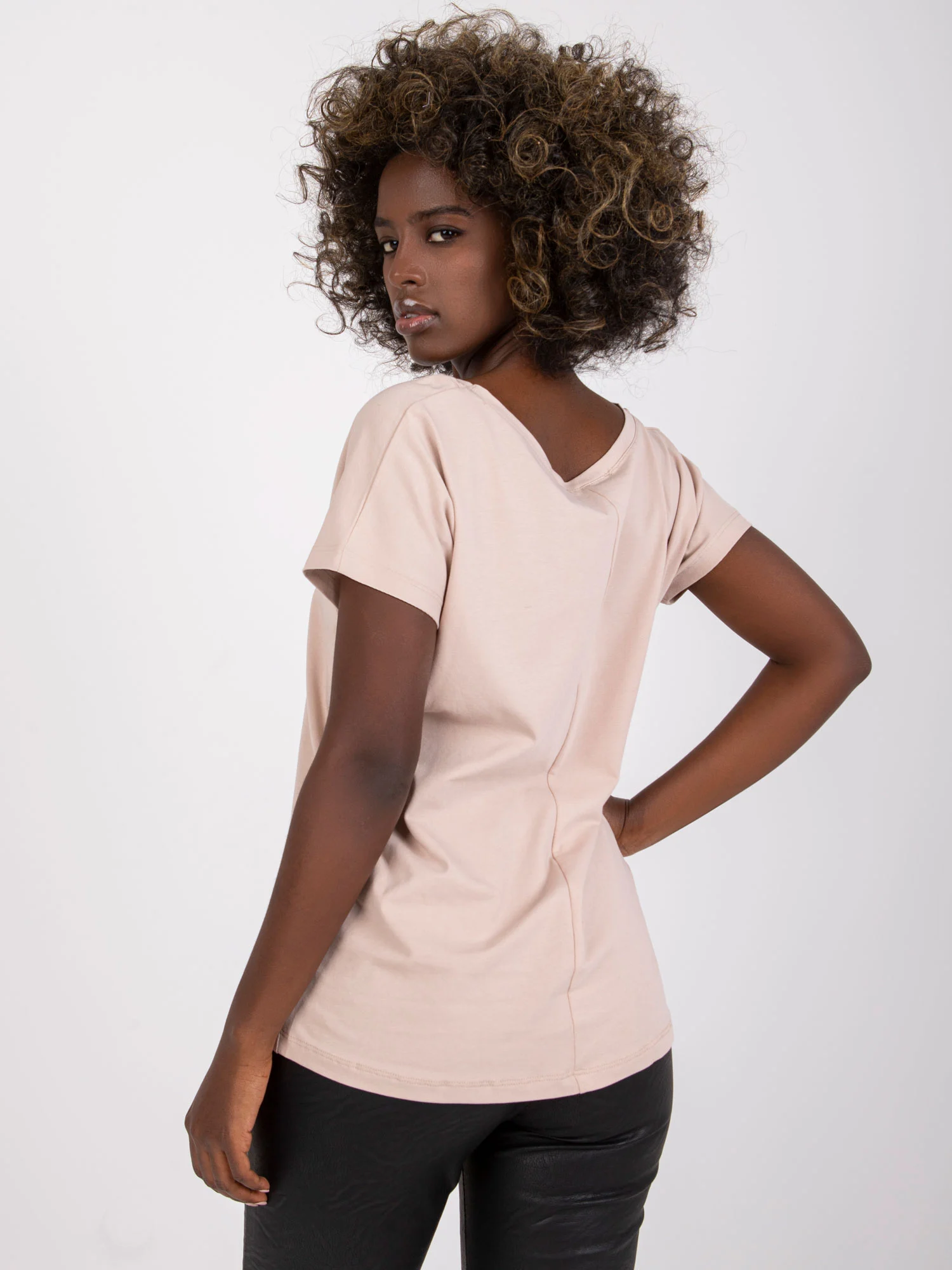 Tricou Dama Mini, Decolteu in V, BASIC FEEL GOOD, Bej Casual - imagine 5