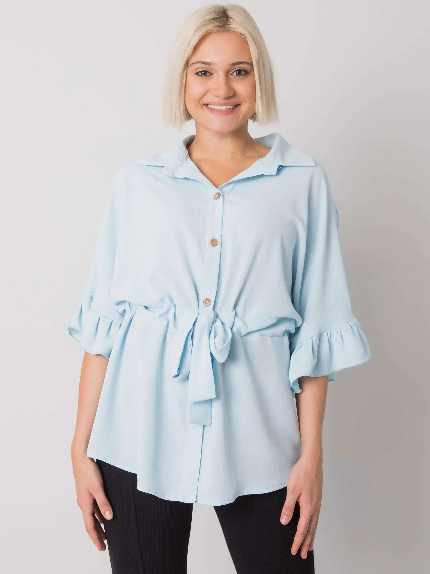 Bluza Dama Mini, Decolteu cu guler, RUE PARIS, Albastru Eleganta Office - imagine 2