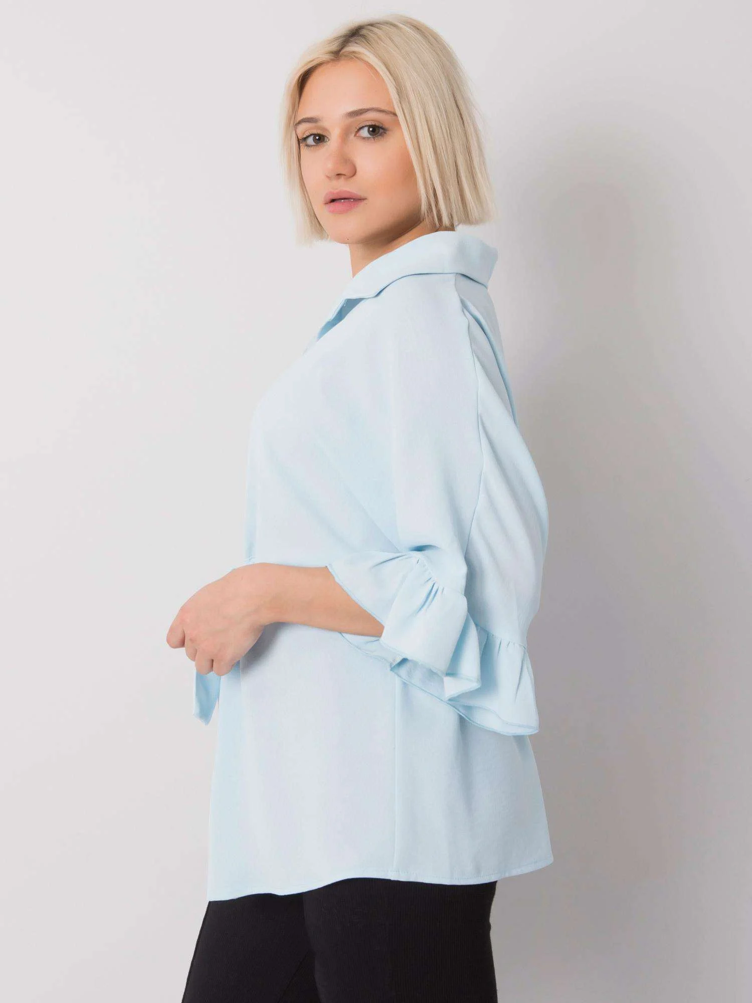 Bluza Dama Mini, Decolteu cu guler, RUE PARIS, Albastru Eleganta Office - imagine 5