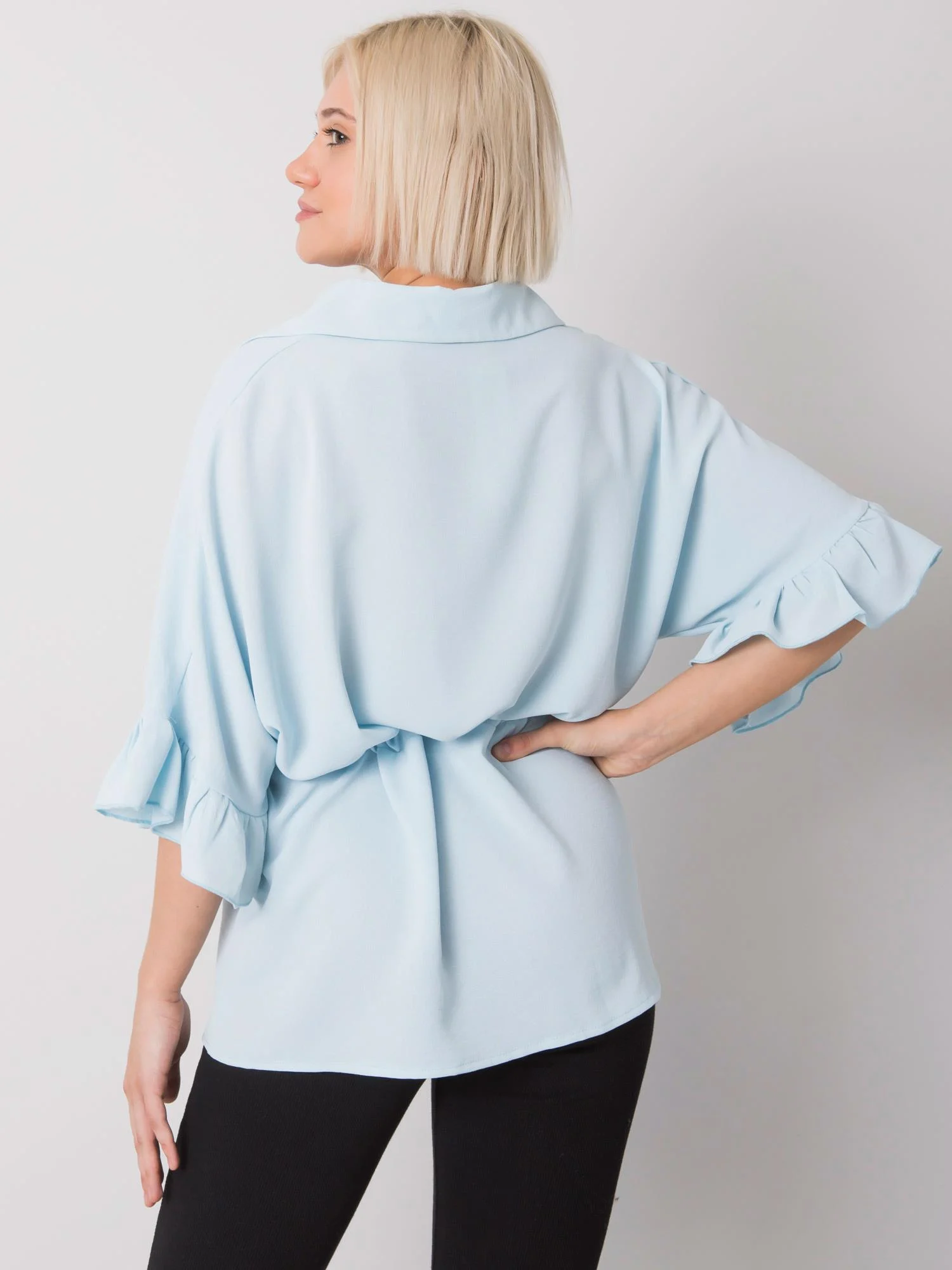 Bluza Dama Mini, Decolteu cu guler, RUE PARIS, Albastru Eleganta Office - imagine 3