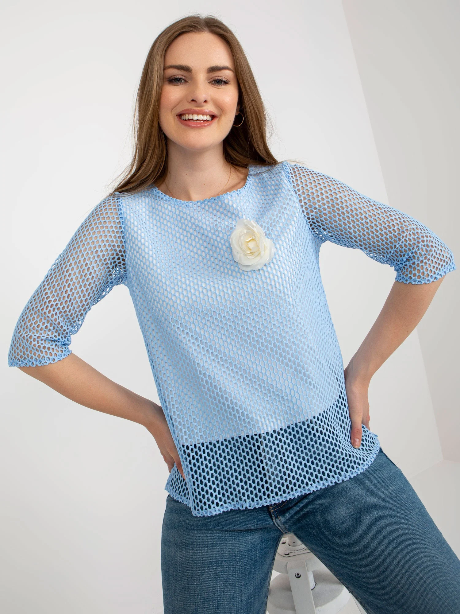 Bluza Dama Maneca 3/4, Elegant, LAKERTA, Albastru Eleganta Office - imagine 2