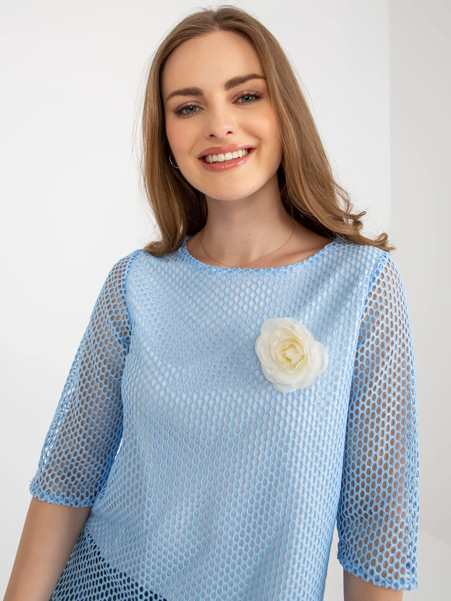 Bluza Dama Maneca 3/4, Elegant, LAKERTA, Albastru Eleganta Office - imagine 4
