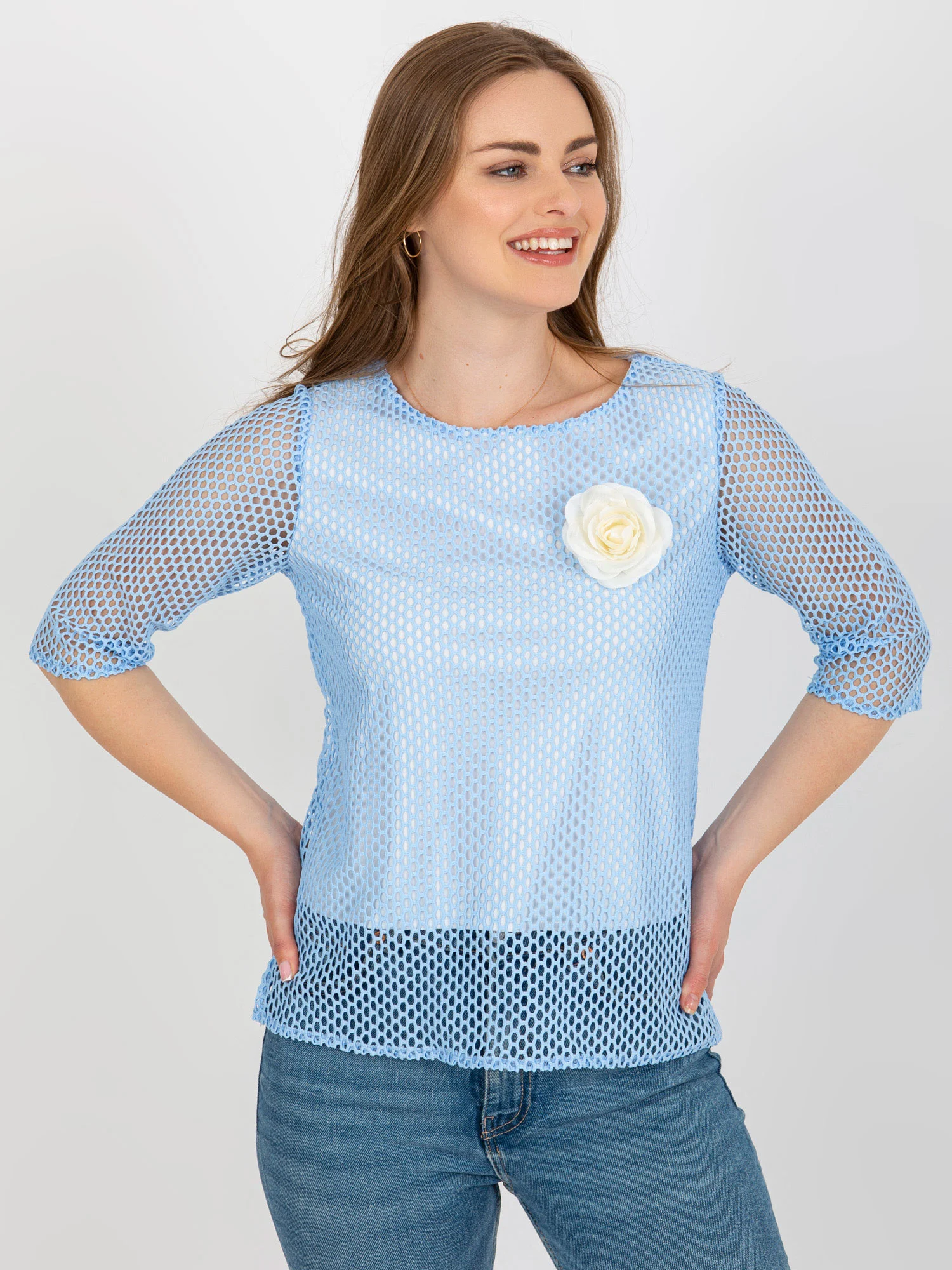 Bluza Dama Maneca 3/4, Elegant, LAKERTA, Albastru Eleganta Office - imagine 5