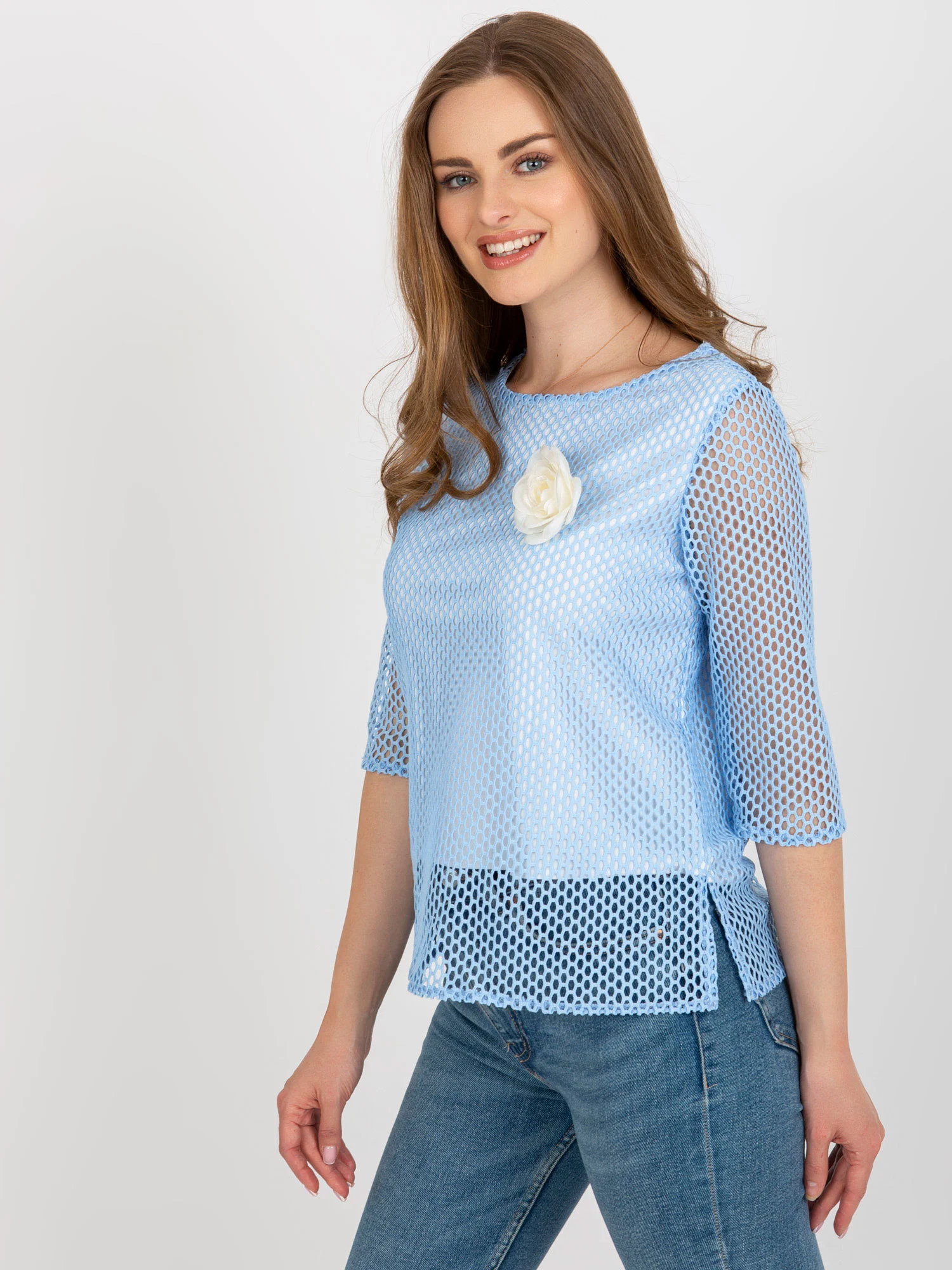 Bluza Dama Maneca 3/4, Elegant, LAKERTA, Albastru Eleganta Office - imagine 6