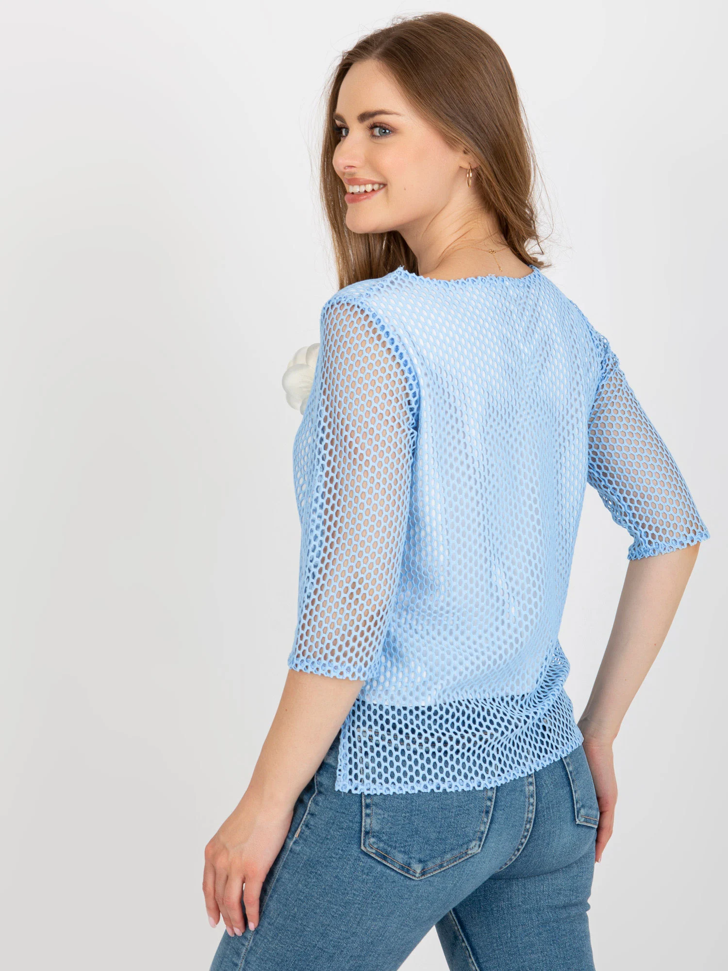Bluza Dama Maneca 3/4, Elegant, LAKERTA, Albastru Eleganta Office - imagine 3