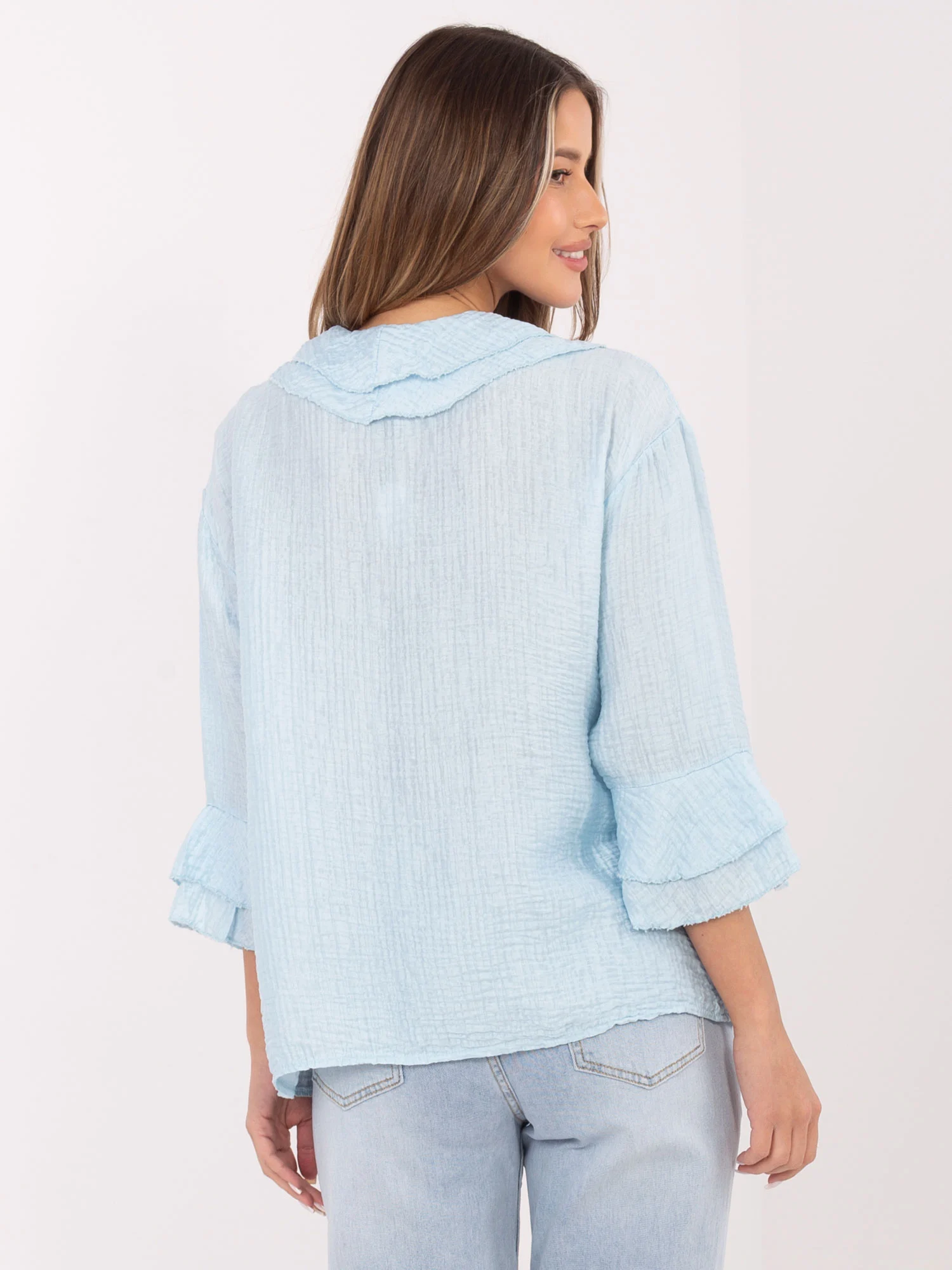 Camasa Dama Maneca lunga, Boho, ITALY MODA, Albastru Eleganta Office - imagine 4