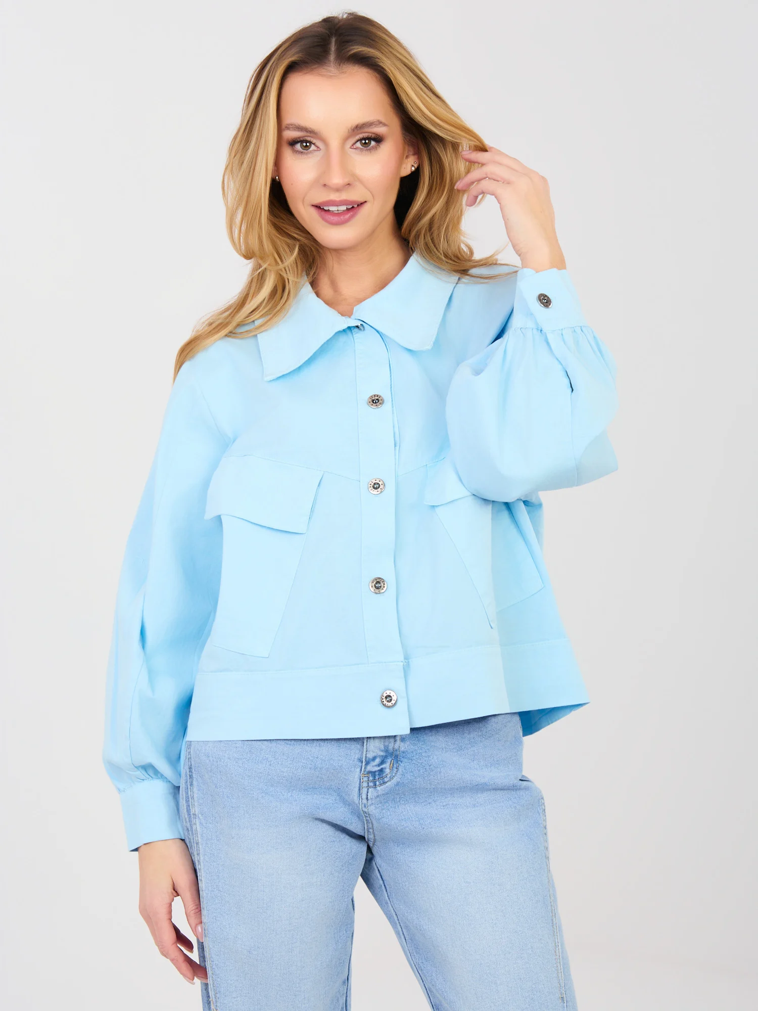 Jacheta Dama Mini, Guler inalt, RUE PARIS, Albastru Casual - imagine 5