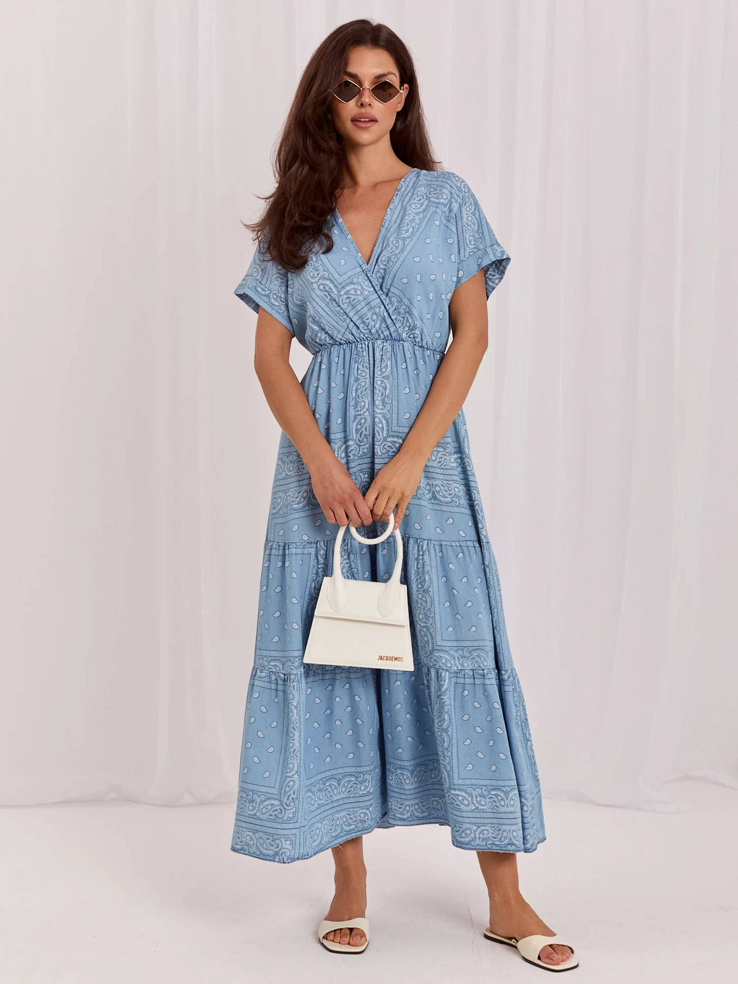 Rochie Dama Maxi, Lejera, ITALY MODA, Albastru de Vara - imagine 3