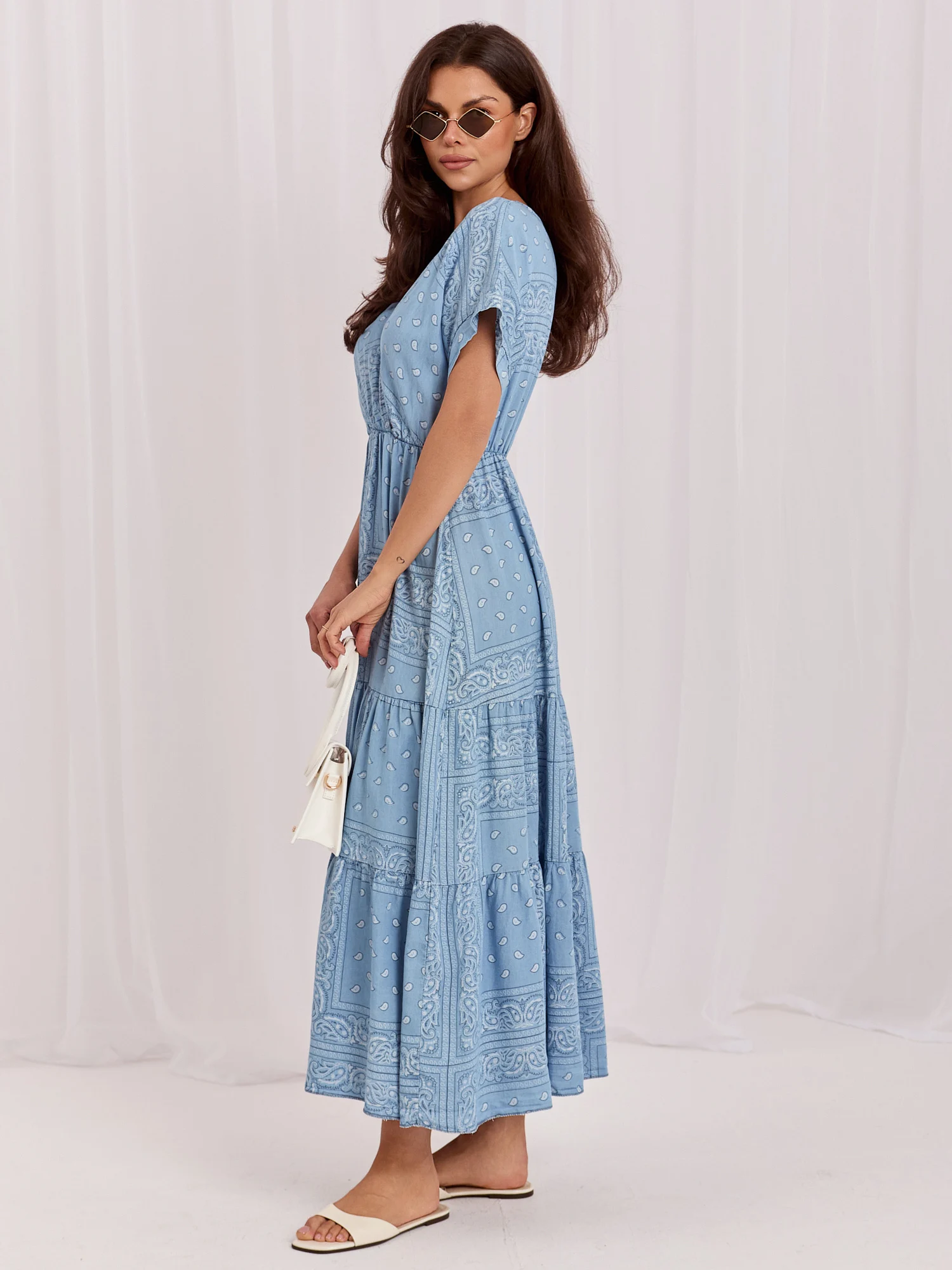 Rochie Dama Maxi, Lejera, ITALY MODA, Albastru de Vara - imagine 5