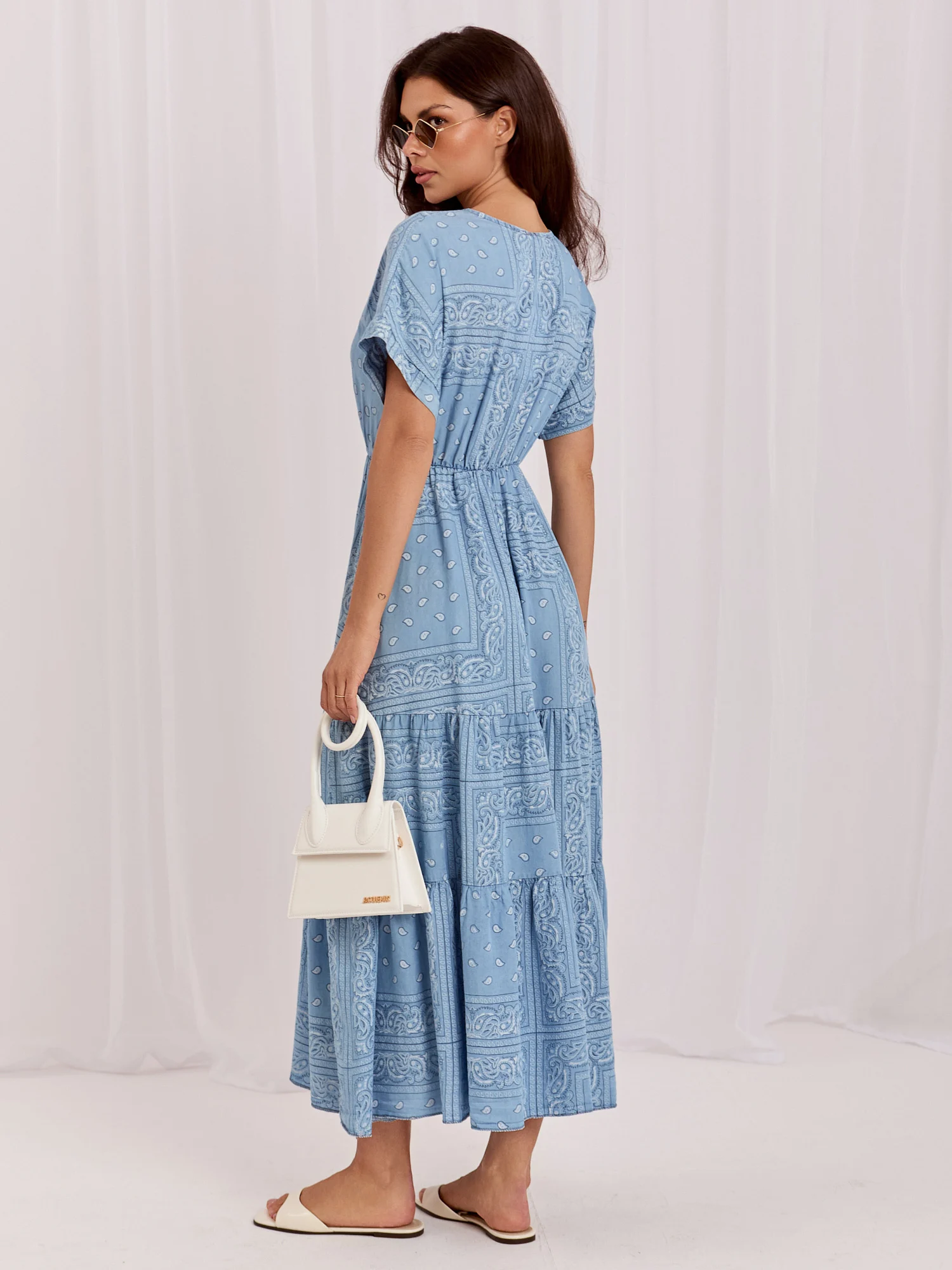 Rochie Dama Maxi, Lejera, ITALY MODA, Albastru de Vara - imagine 4