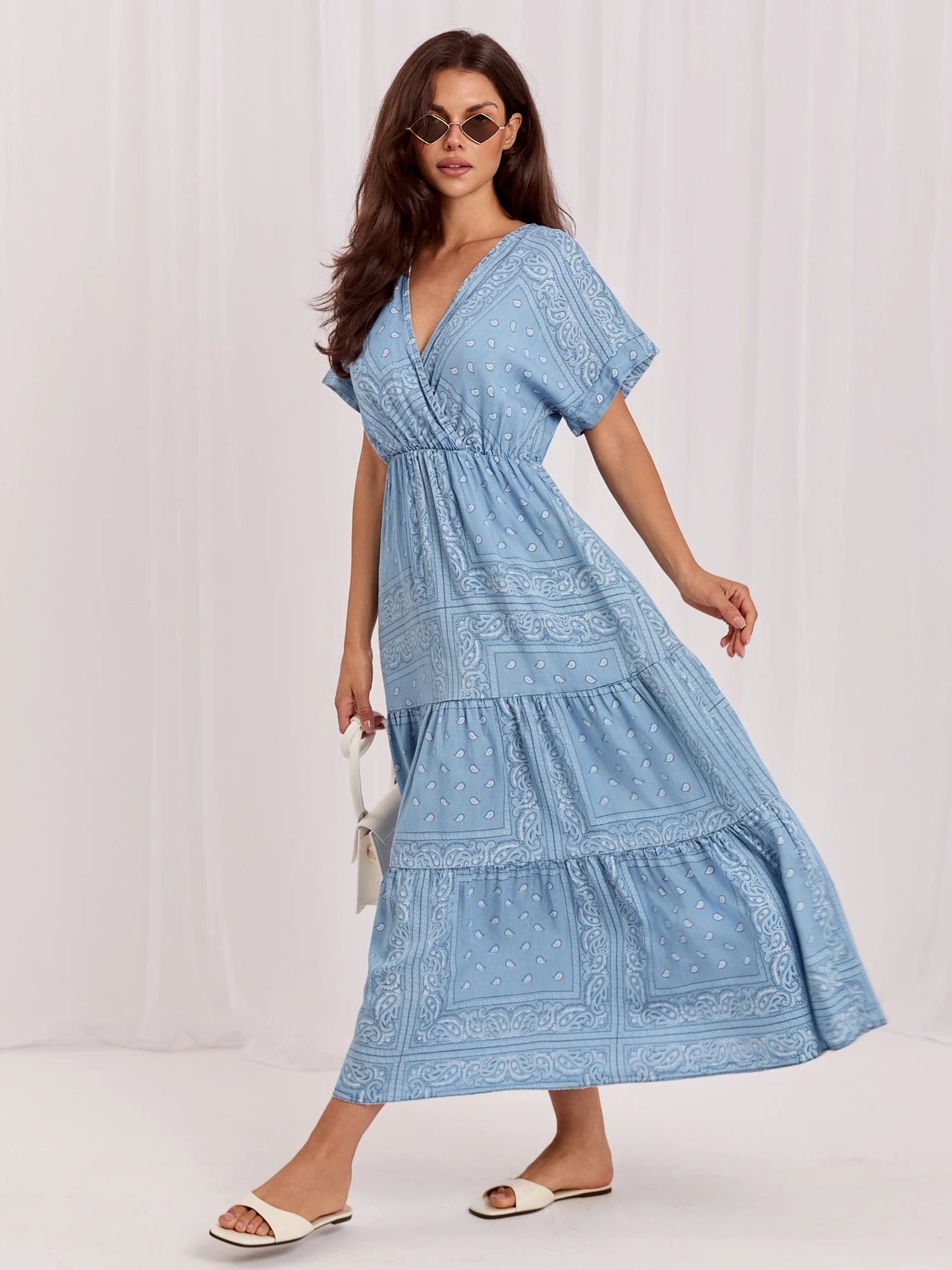 Rochie Dama Maxi, Lejera, ITALY MODA, Albastru de Vara - imagine 2