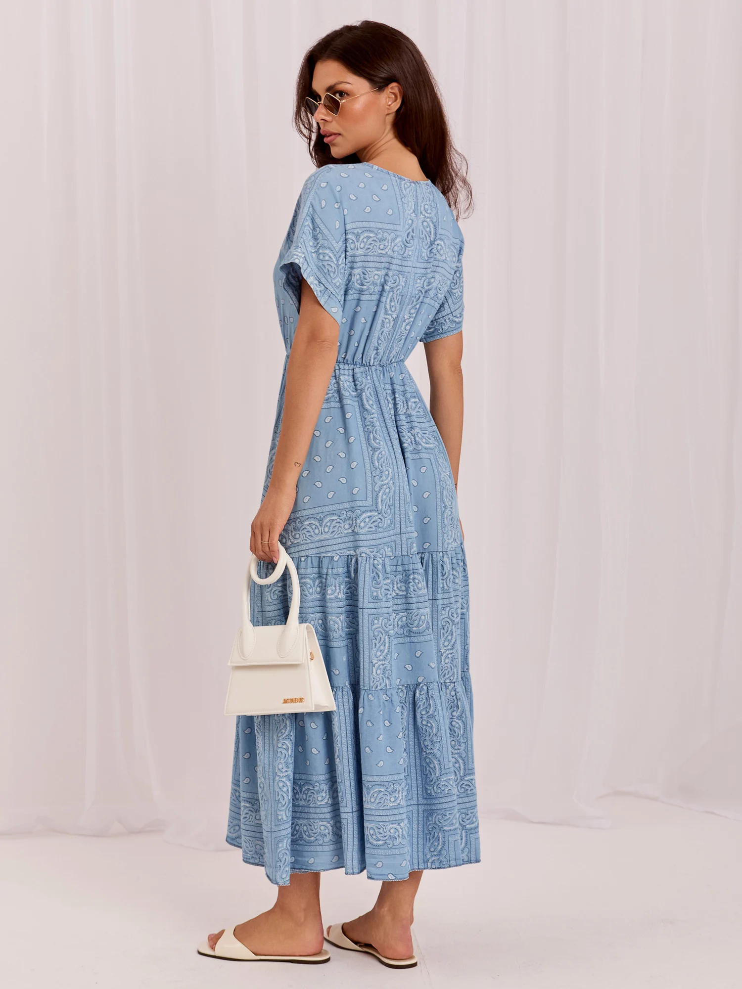 Rochie Dama Maxi, Lejera, ITALY MODA, Albastru de Vara - imagine 7