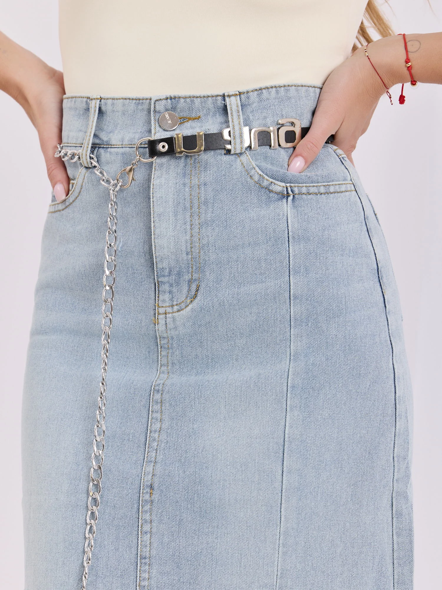 Fusta Dama Midi, Guler inalt, May, Albastru Casual - imagine 4