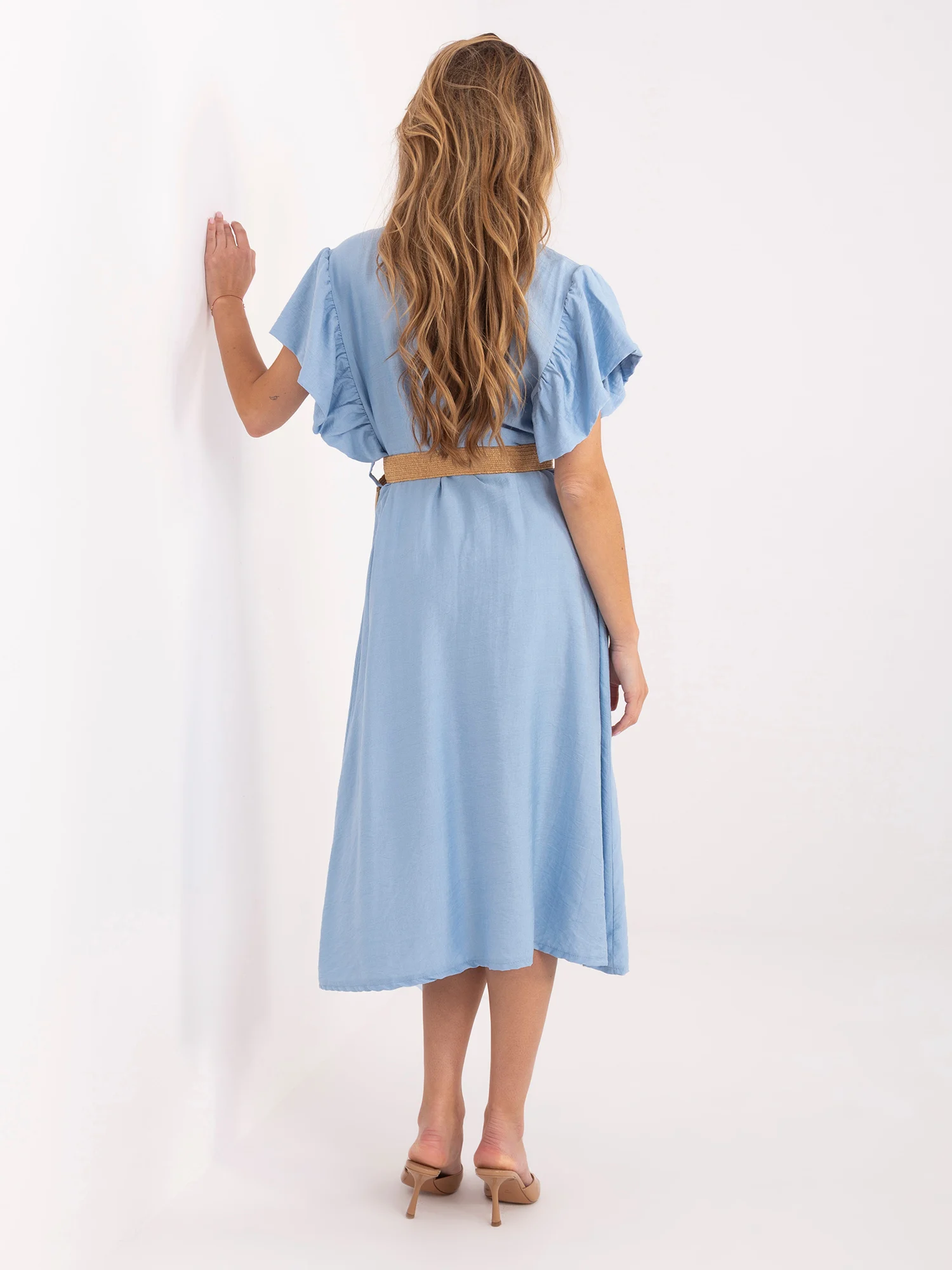 Rochie Dama Midi, Lejera, ITALY MODA, Albastru Eleganta Office - imagine 2
