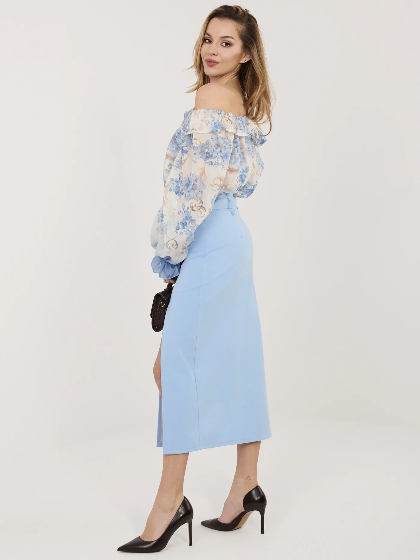 Fusta Dama Midi, Elegant, RUE PARIS, Albastru Eleganta Office - imagine 3