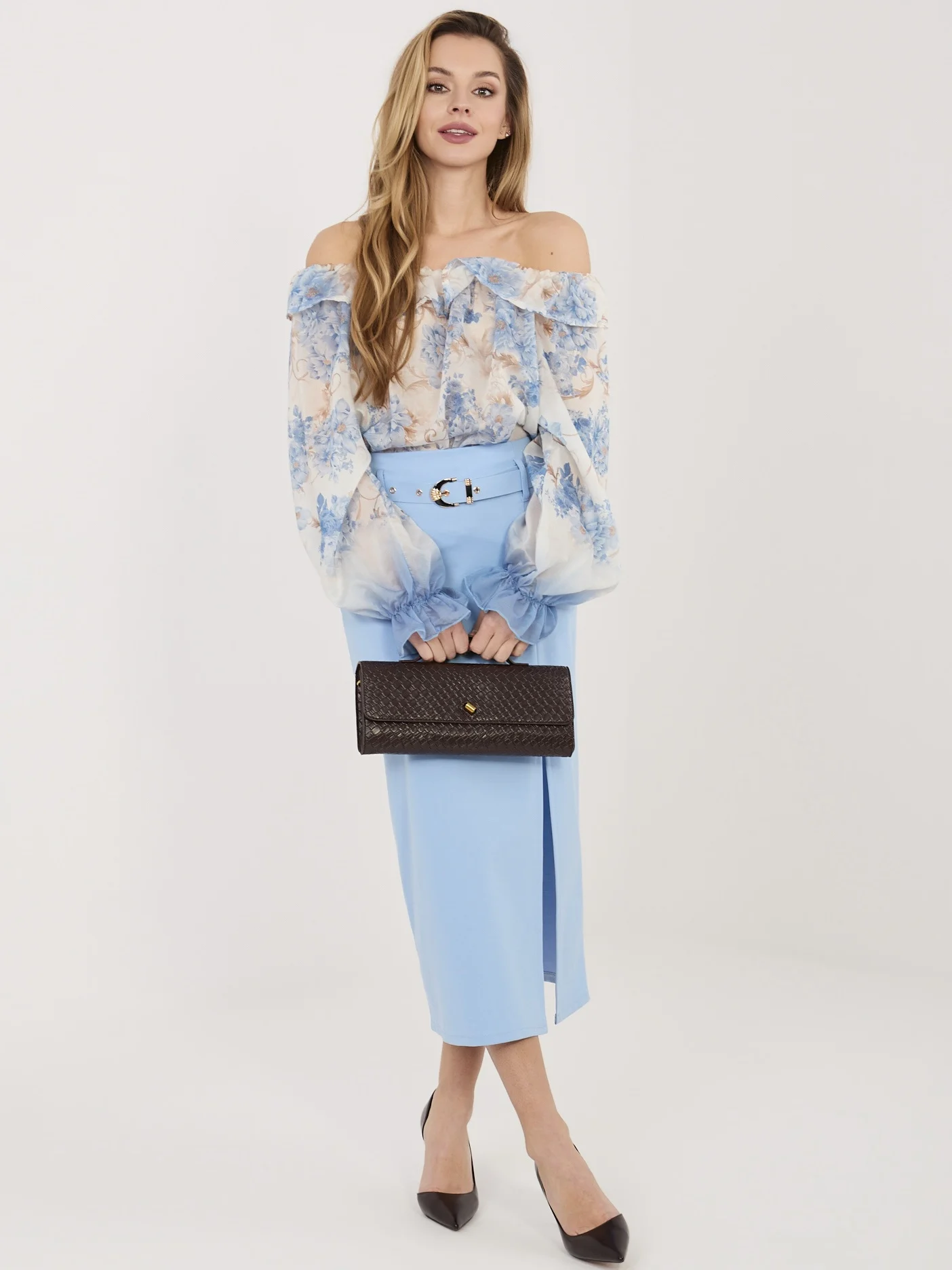 Fusta Dama Midi, Elegant, RUE PARIS, Albastru Eleganta Office - imagine 4