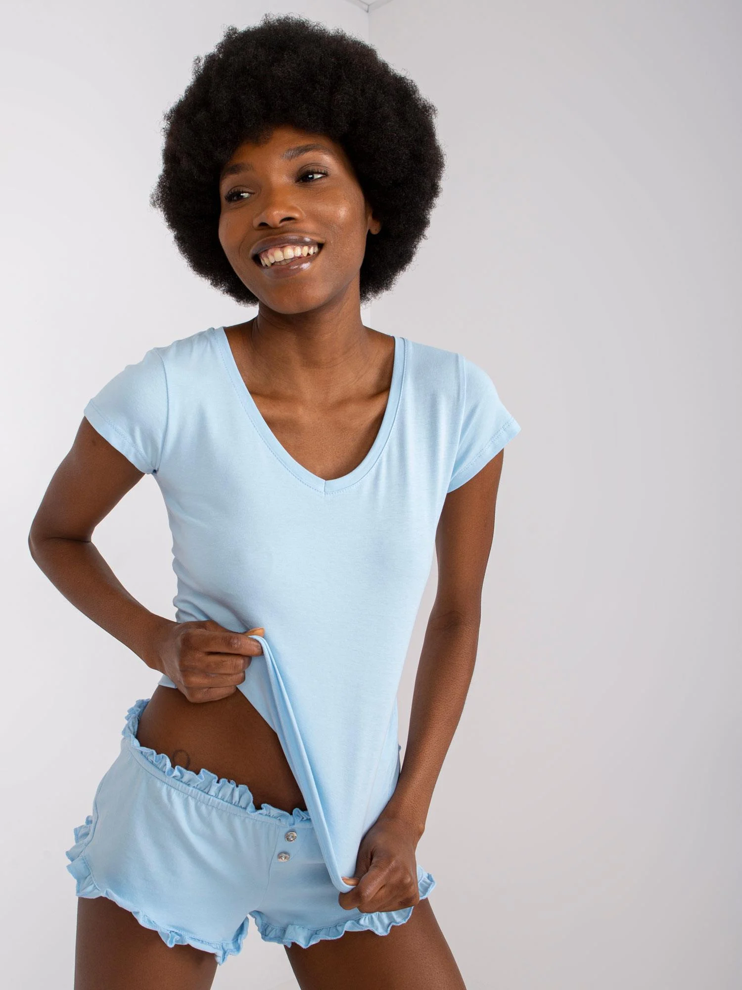 Pijama Dama Mini, Decolteu rotund, RUE PARIS, Albastru - imagine 5