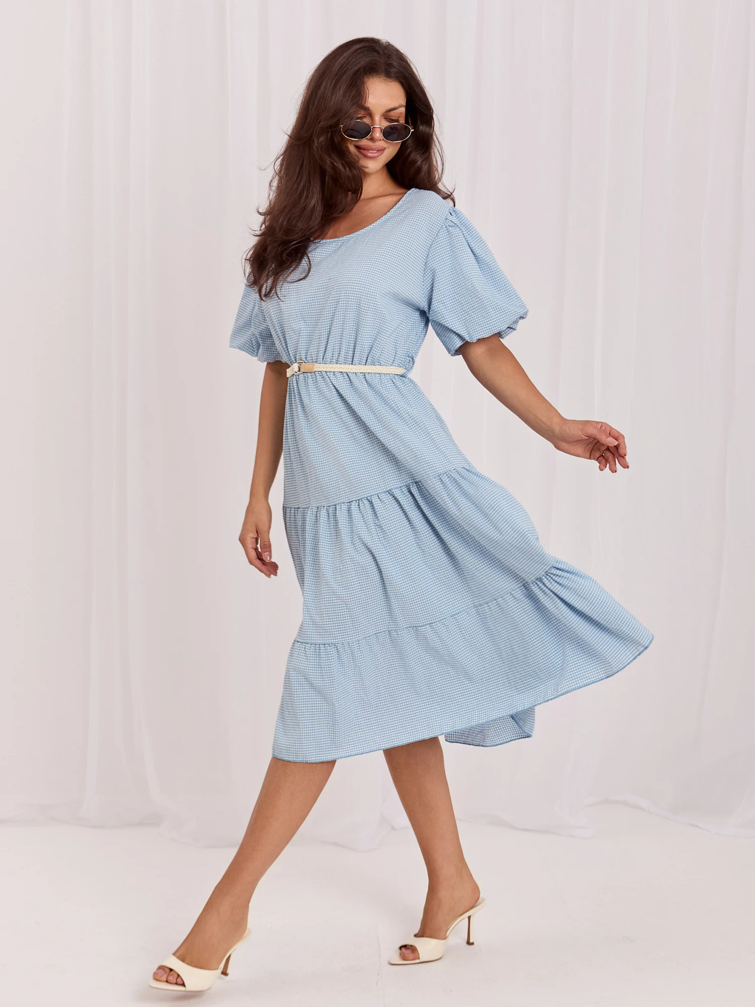 Rochie Dama Midi, Carouri, ITALY MODA, Albastru de Vara - imagine 6