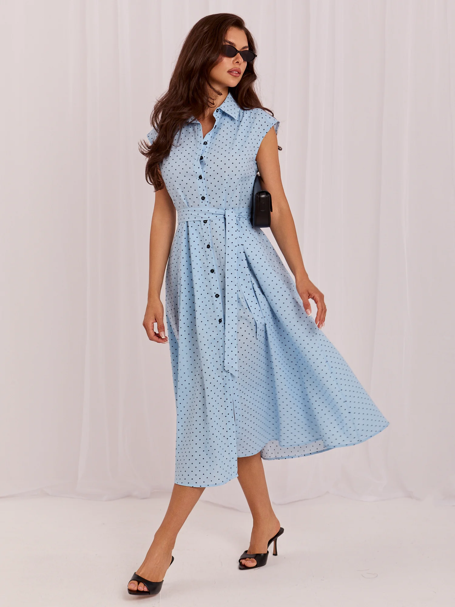 Rochie Dama Midi, Buline, ITALY MODA, Albastru Eleganta Office - imagine 4