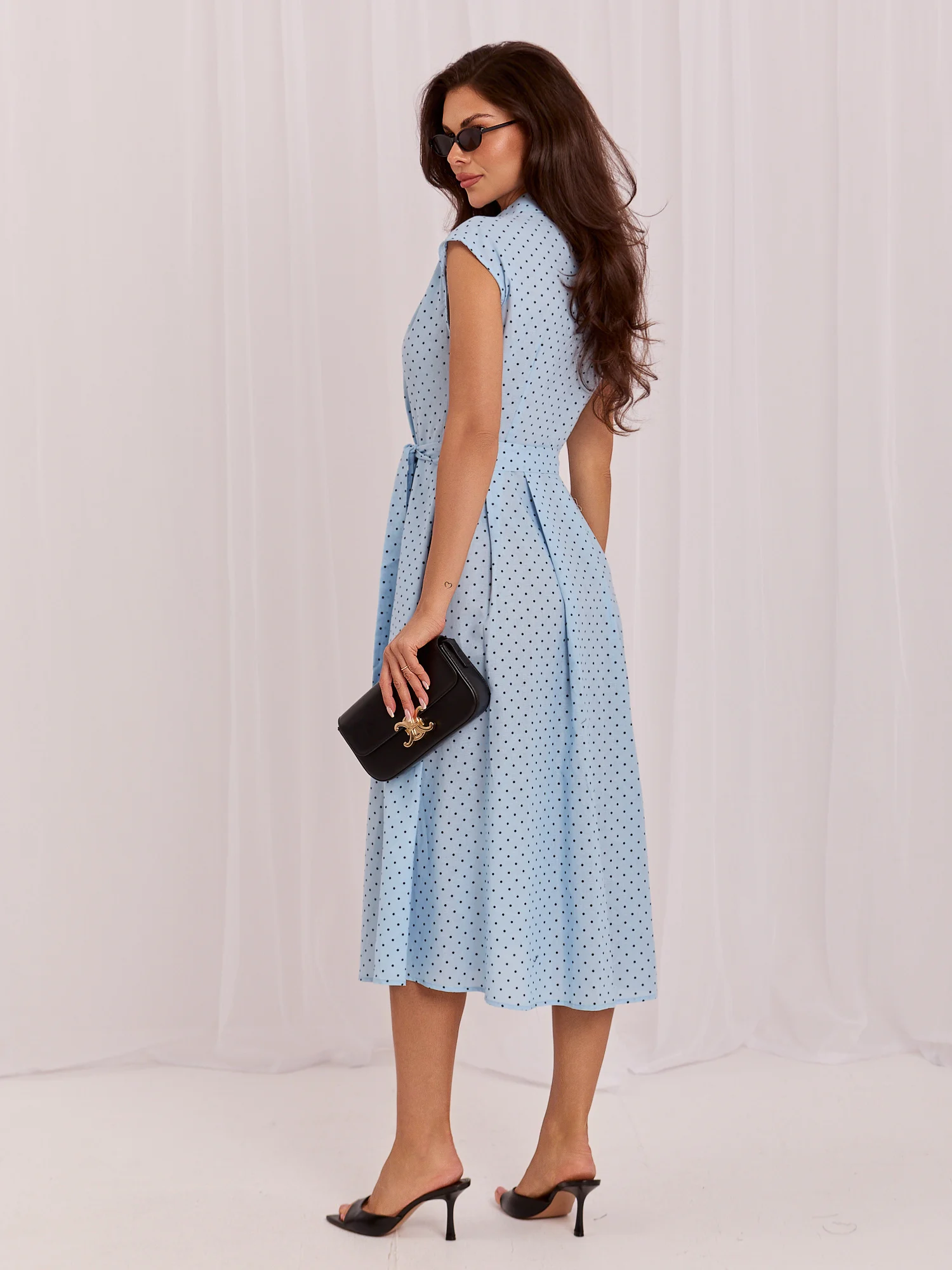 Rochie Dama Midi, Buline, ITALY MODA, Albastru Eleganta Office - imagine 3