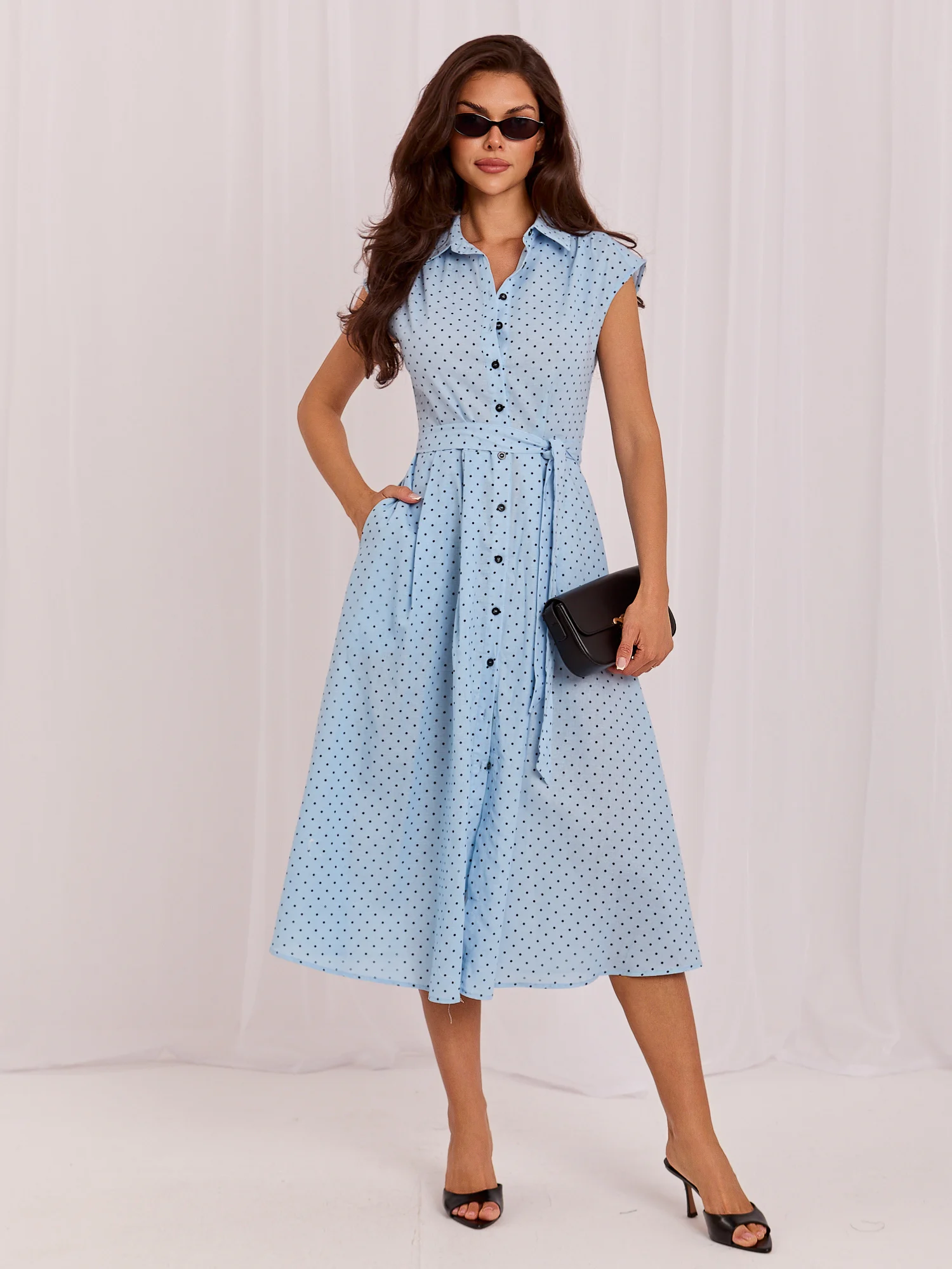 Rochie Dama Midi, Buline, ITALY MODA, Albastru Eleganta Office - imagine 2