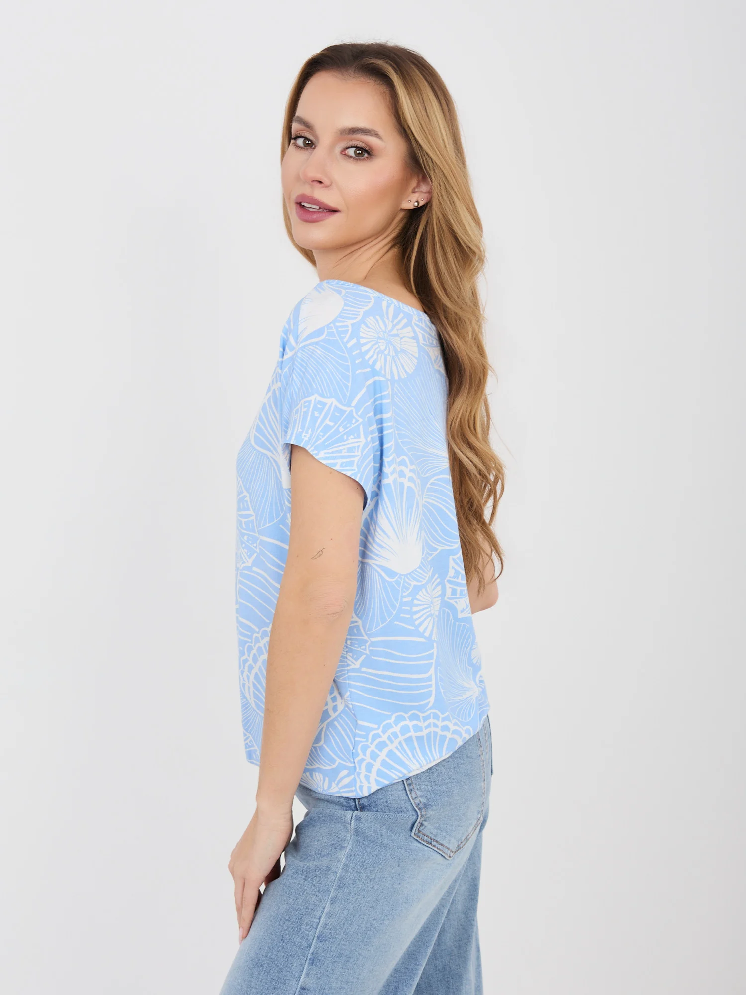 Tricou Dama Mini, Decolteu rotund, Sublevel, Albastru Marimi Mari - imagine 5