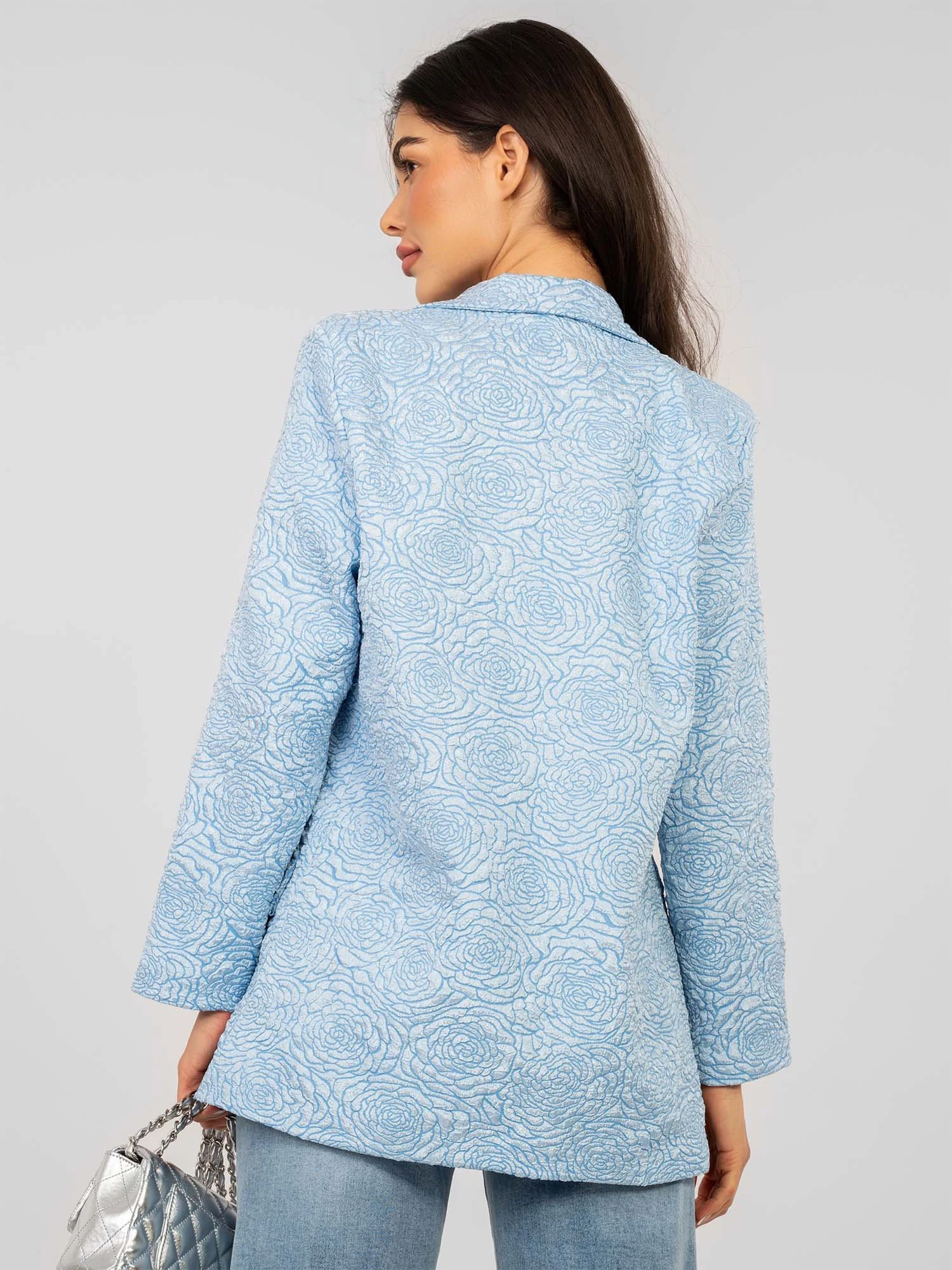 Sacou Dama Maneca lunga, Floral, RUE PARIS, Albastru de Vara - imagine 2