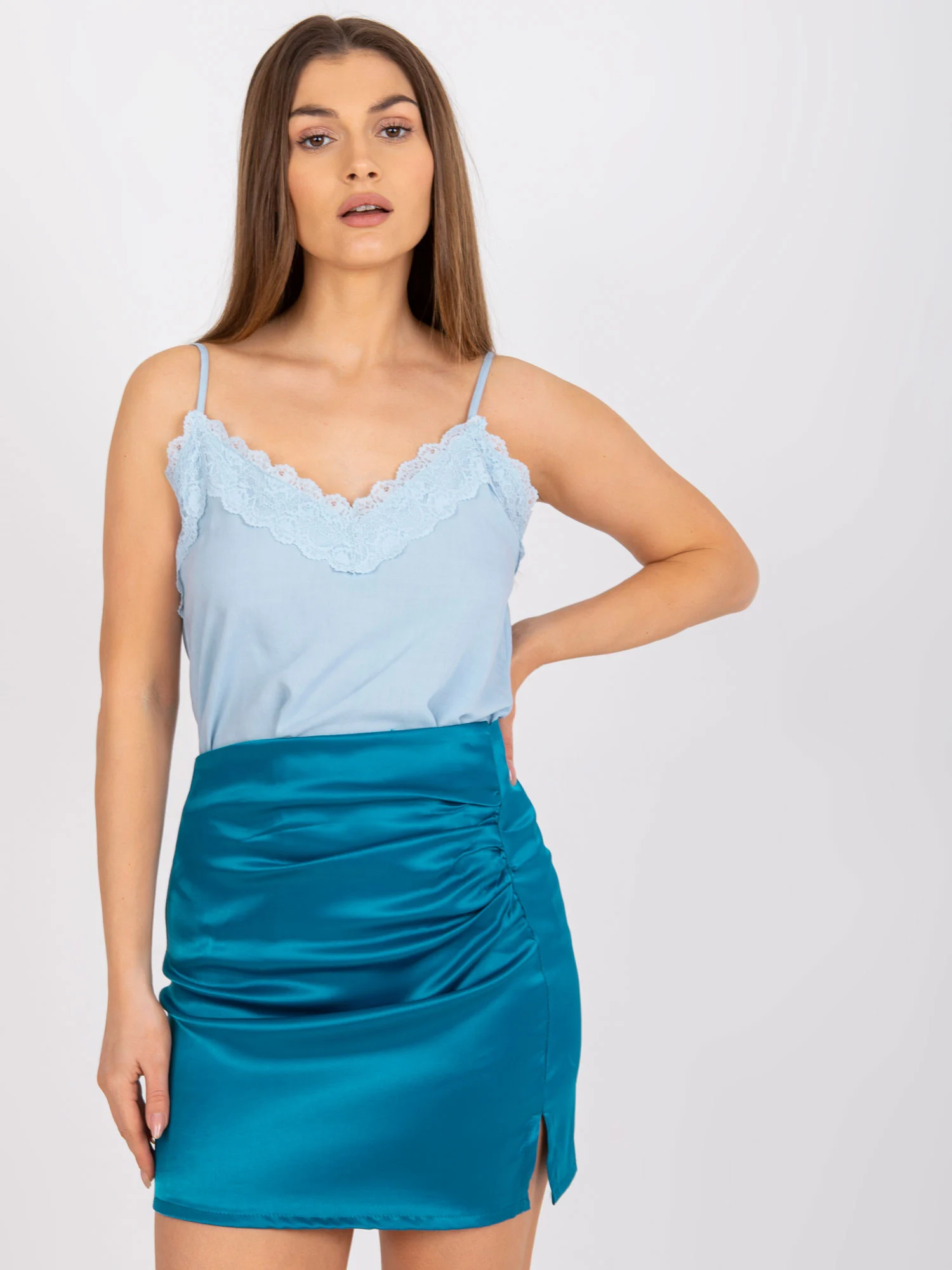 Top Dama Dantela, Decolteu in V, Fresh Made, Albastru Casual - imagine 4