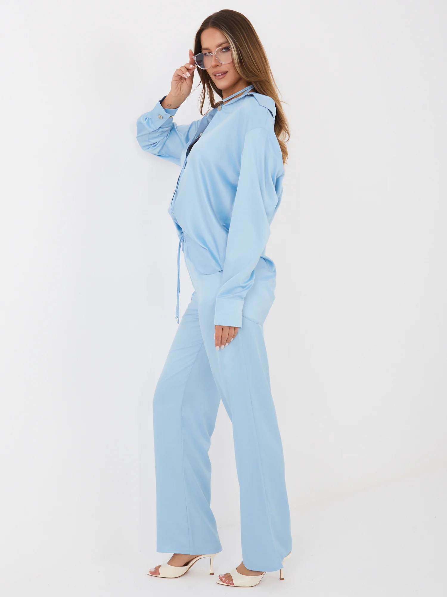 Compleu Dama Maneca lunga, Guler inalt, LAKERTA, Albastru de Petrecere - imagine 2