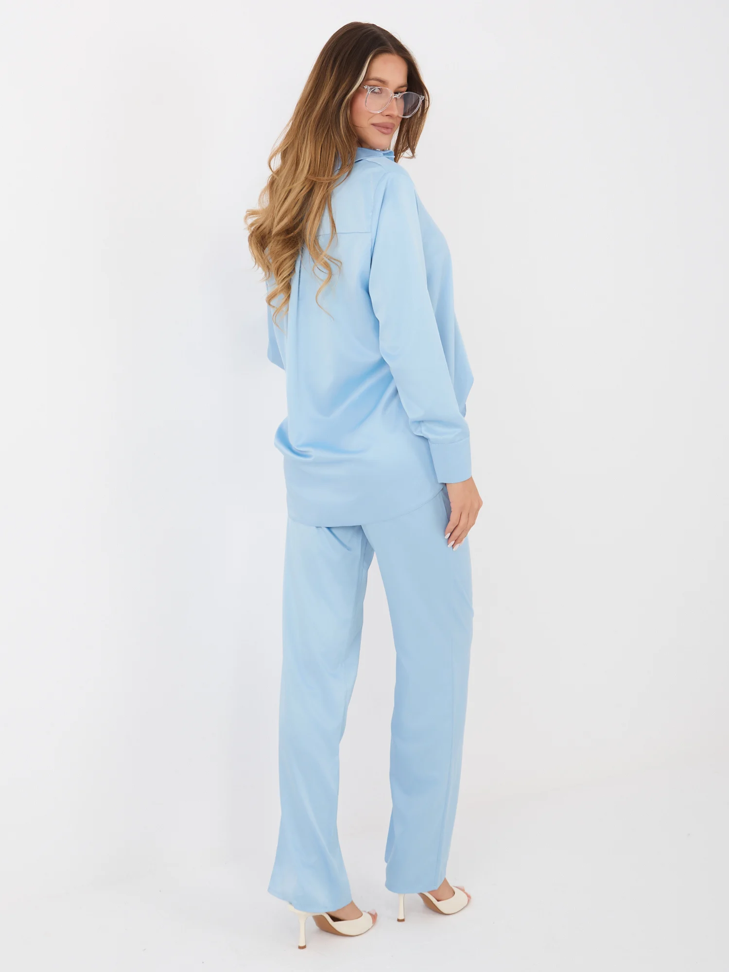 Compleu Dama Maneca lunga, Guler inalt, LAKERTA, Albastru de Petrecere - imagine 4