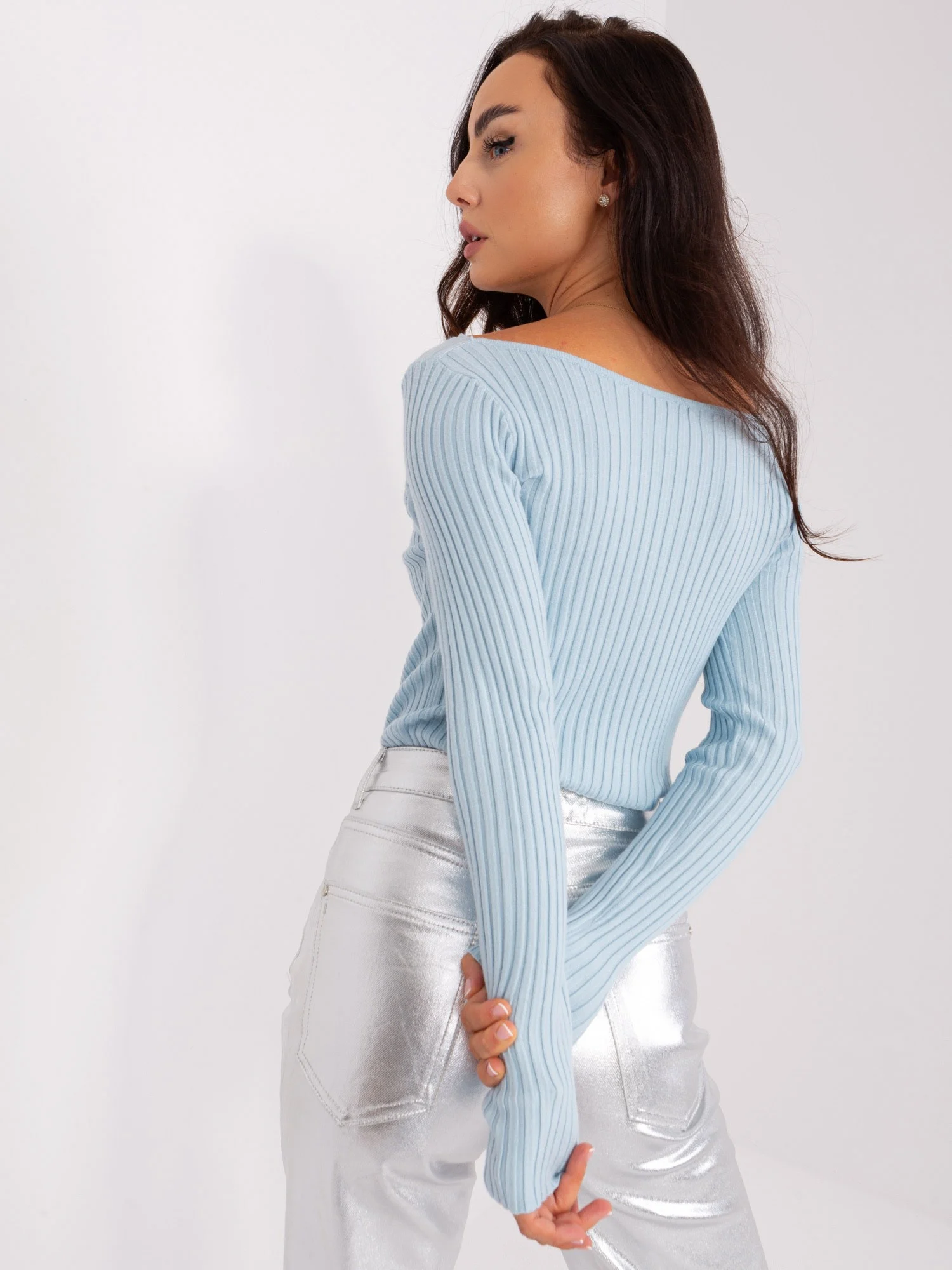Pulover Dama Maneca lunga, Dungi, P-M, Albastru Eleganta Office - imagine 4