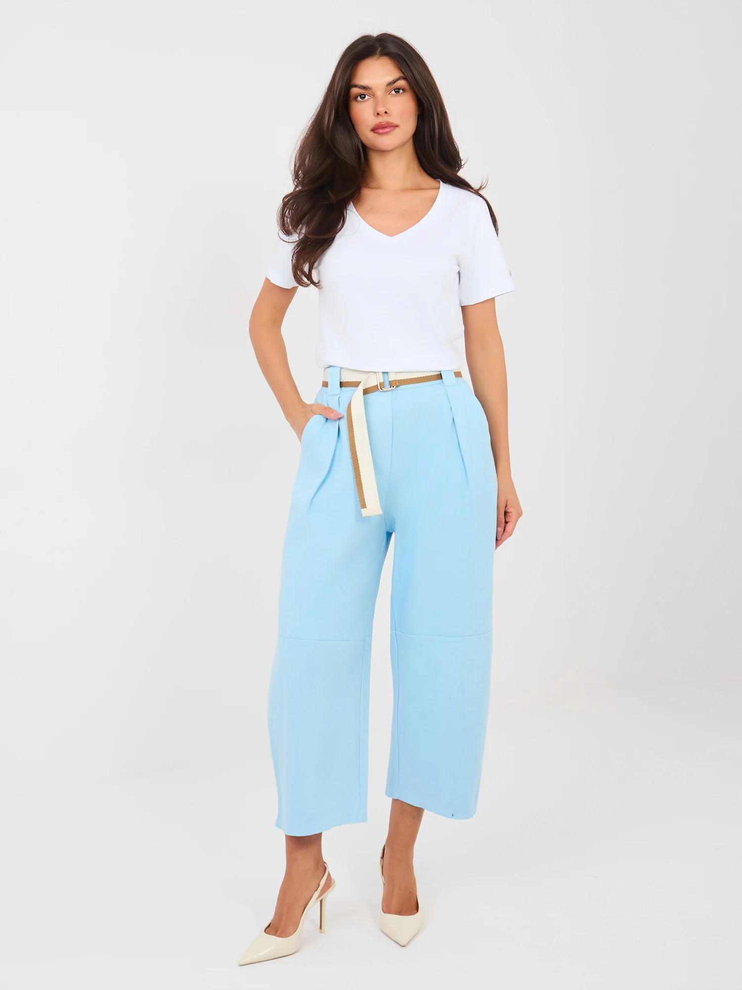 Pantaloni Dama Larga, Guler inalt, RUE PARIS, Albastru Eleganta Office - imagine 4