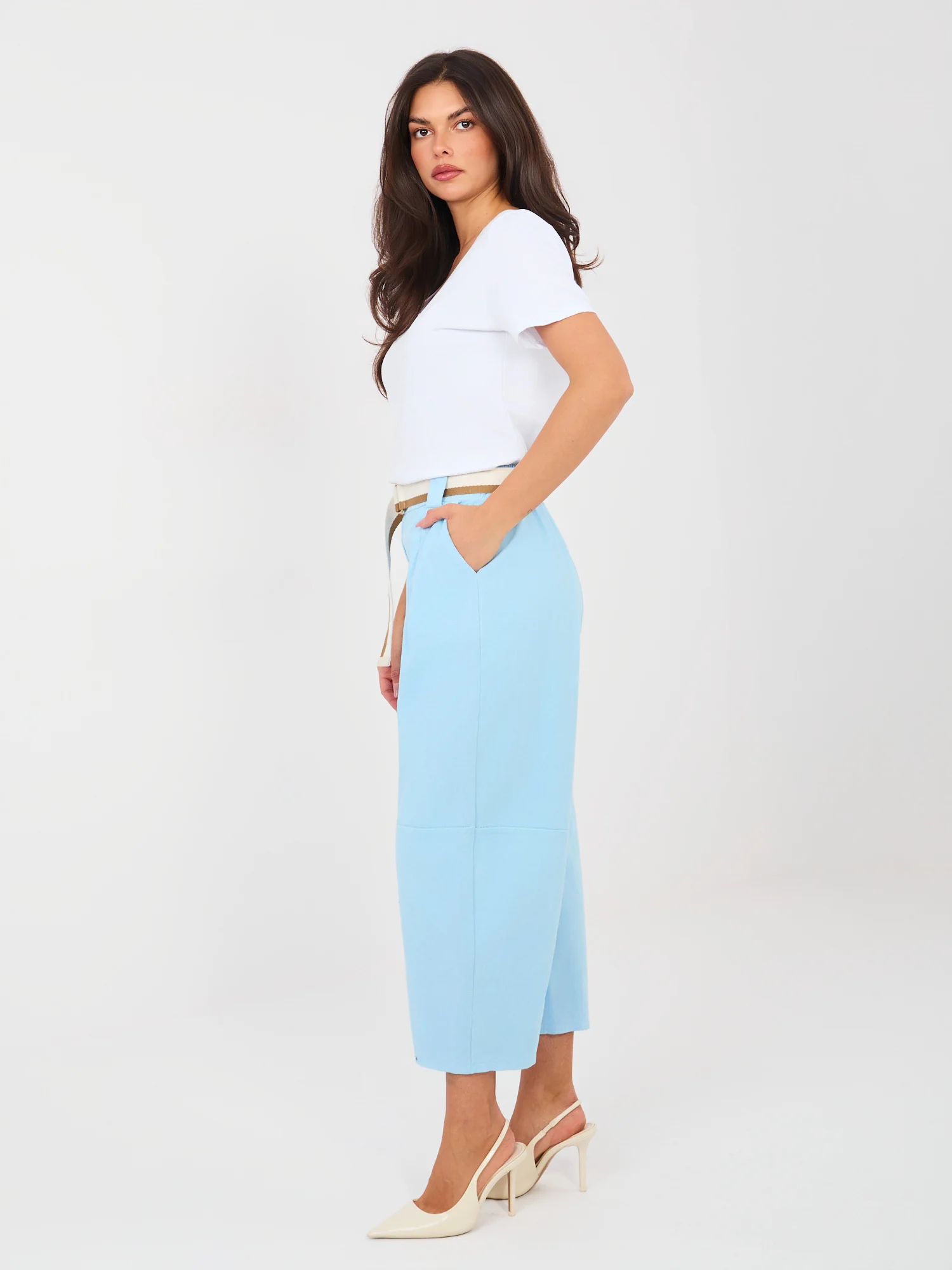Pantaloni Dama Larga, Guler inalt, RUE PARIS, Albastru Eleganta Office - imagine 2