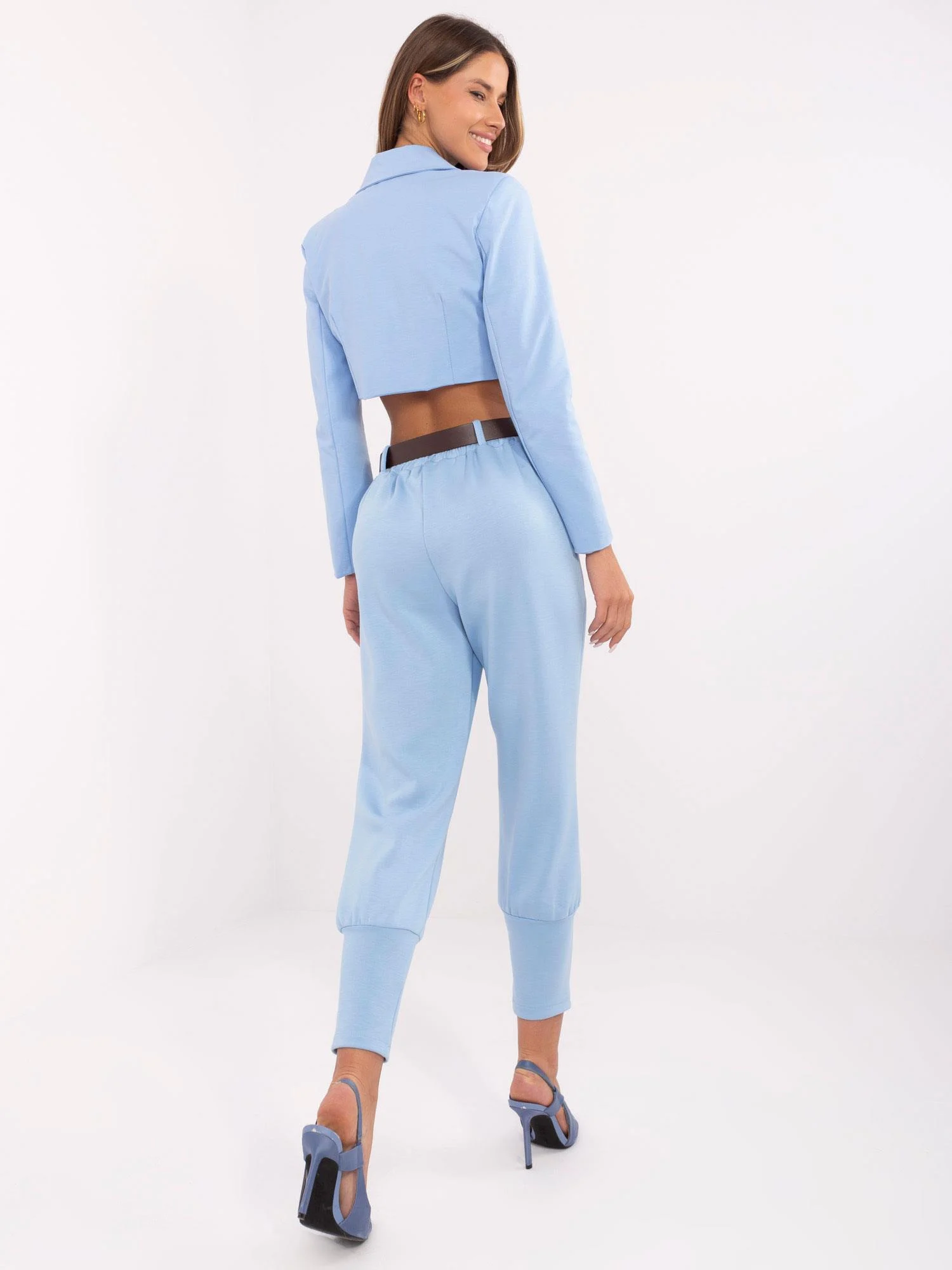 Pantaloni Dama Elegant, Guler inalt, ITALY MODA, Albastru Eleganta Office - Image 3