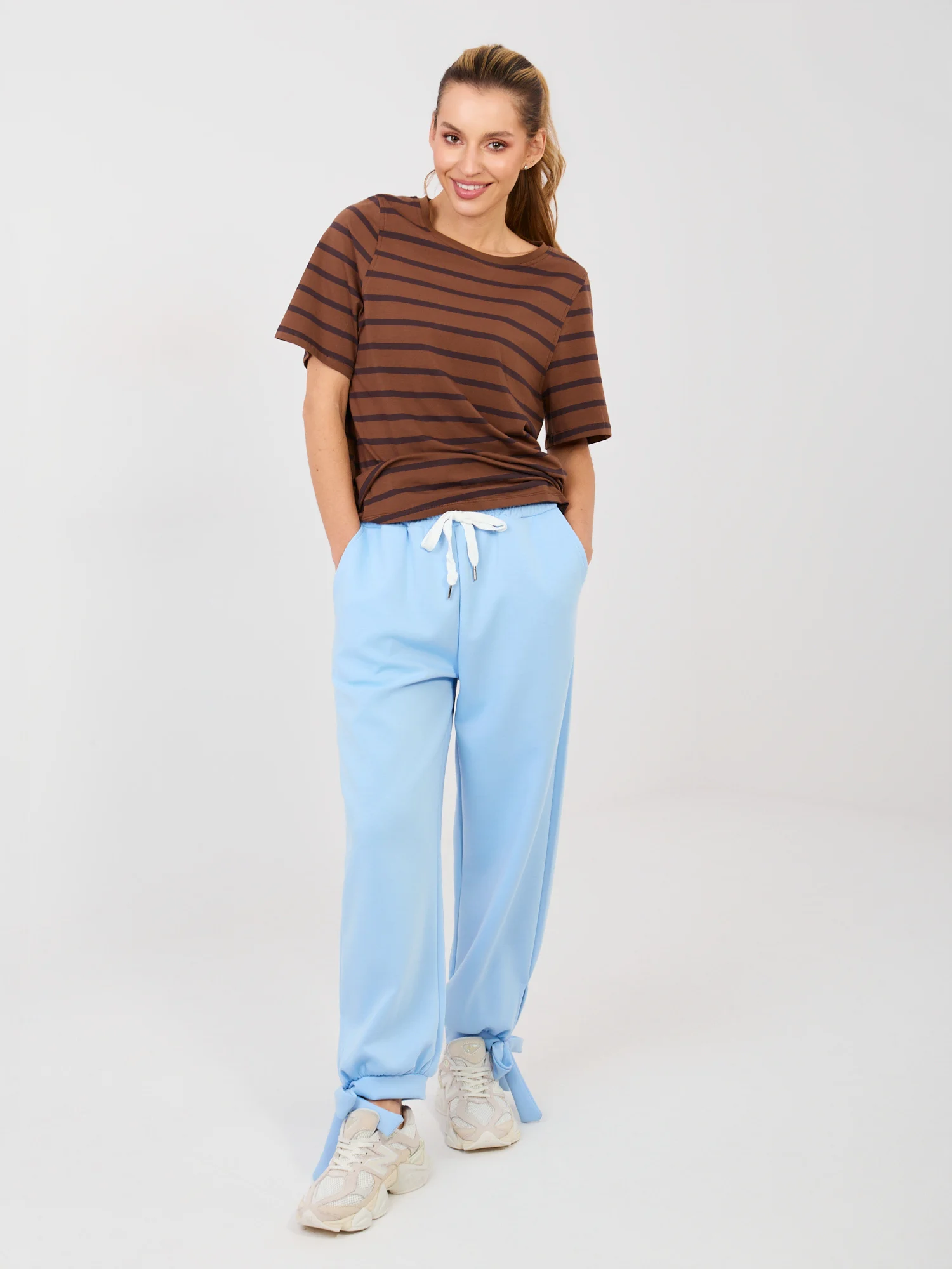 Pantaloni Dama Mansete elastice, Guler inalt, ITALY MODA, Albastru Eleganta Office - imagine 3