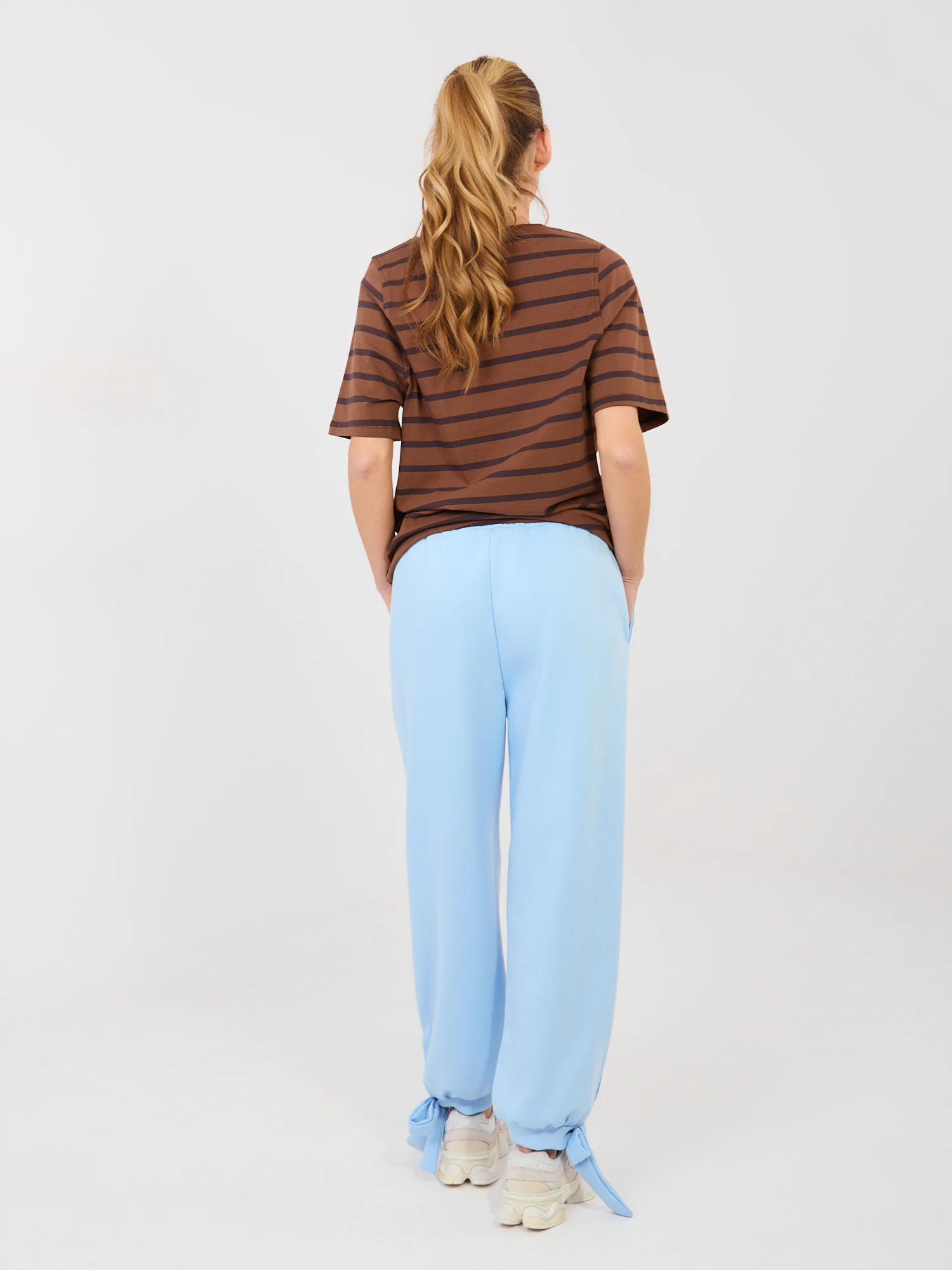 Pantaloni Dama Mansete elastice, Guler inalt, ITALY MODA, Albastru Eleganta Office - imagine 5