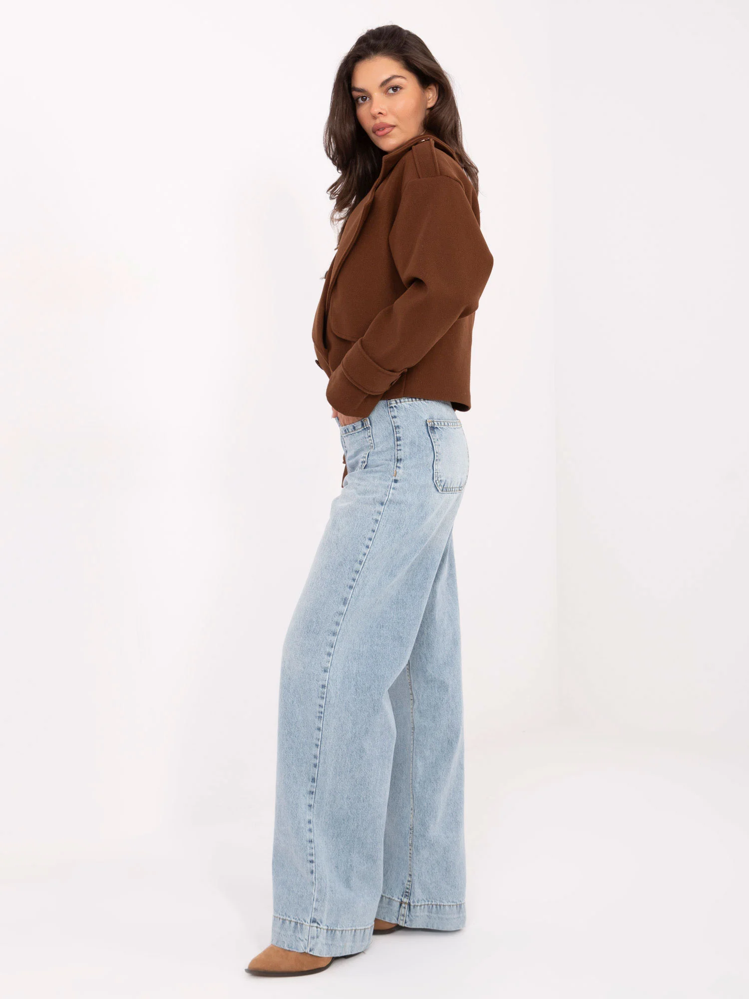 Pantaloni Dama Larga, Guler inalt, Sublevel, Albastru Casual - Image 2