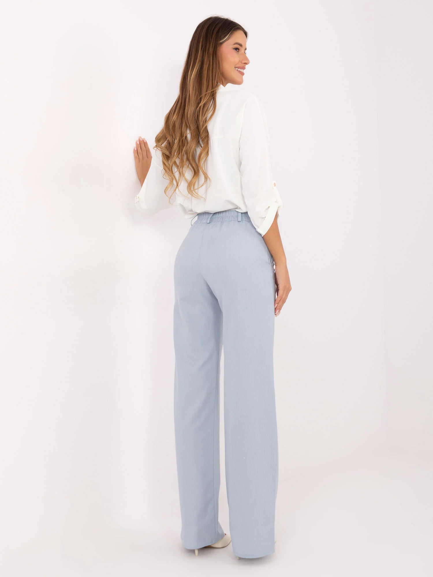 Pantaloni Dama Elegant, Guler inalt, LAKERTA, Albastru Eleganta Office - imagine 4