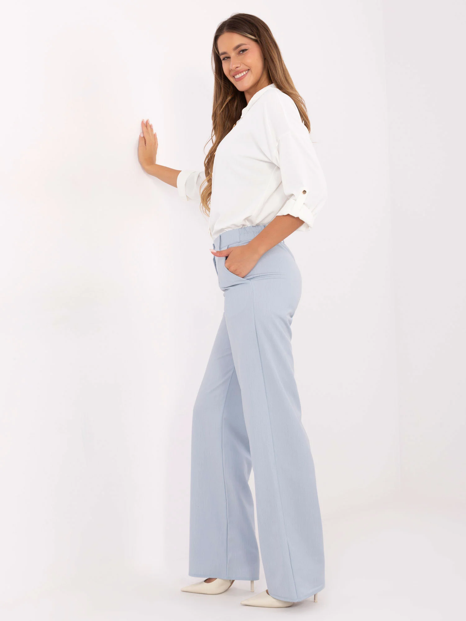 Pantaloni Dama Elegant, Guler inalt, LAKERTA, Albastru Eleganta Office - imagine 5