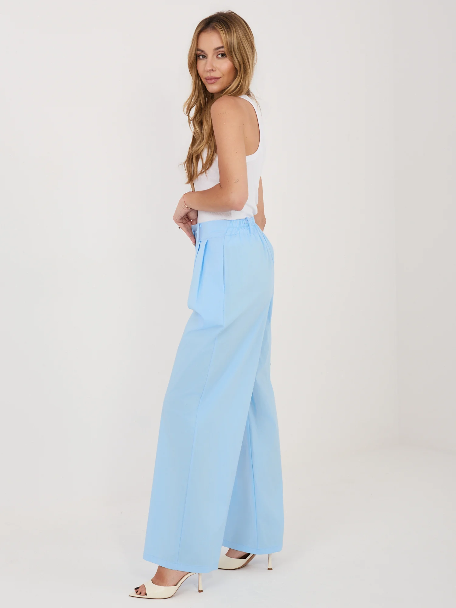 Pantaloni Dama Lunga, Larga, RUE PARIS, Albastru Eleganta Office - imagine 5