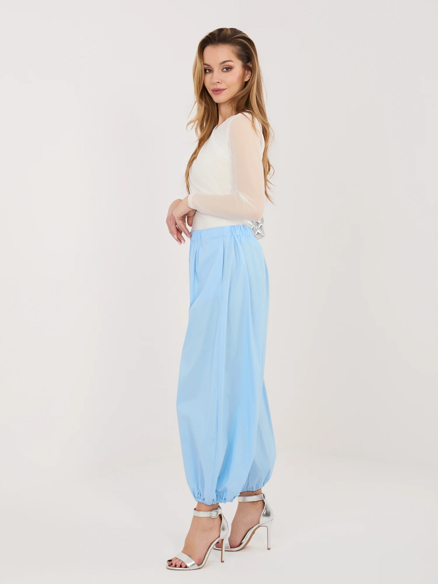 Pantaloni Dama 7/8, Mansete elastice, RUE PARIS, Albastru Casual - imagine 3
