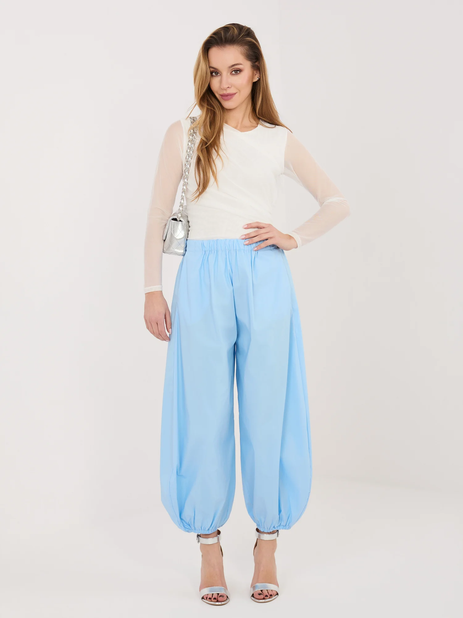 Pantaloni Dama 7/8, Mansete elastice, RUE PARIS, Albastru Casual - imagine 5