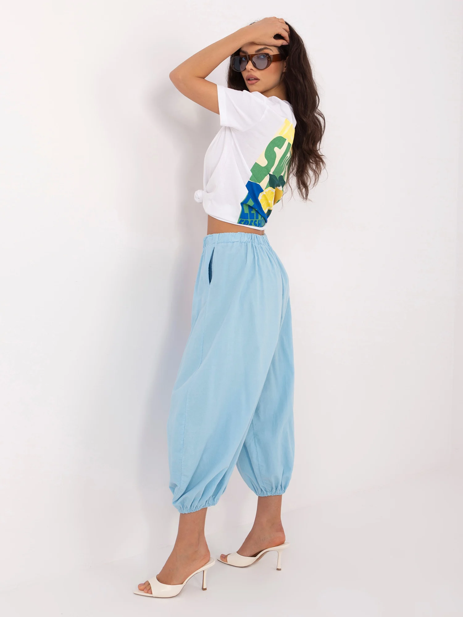 Pantaloni Dama 7/8, Mansete elastice, ITALY MODA, Albastru Casual - imagine 2