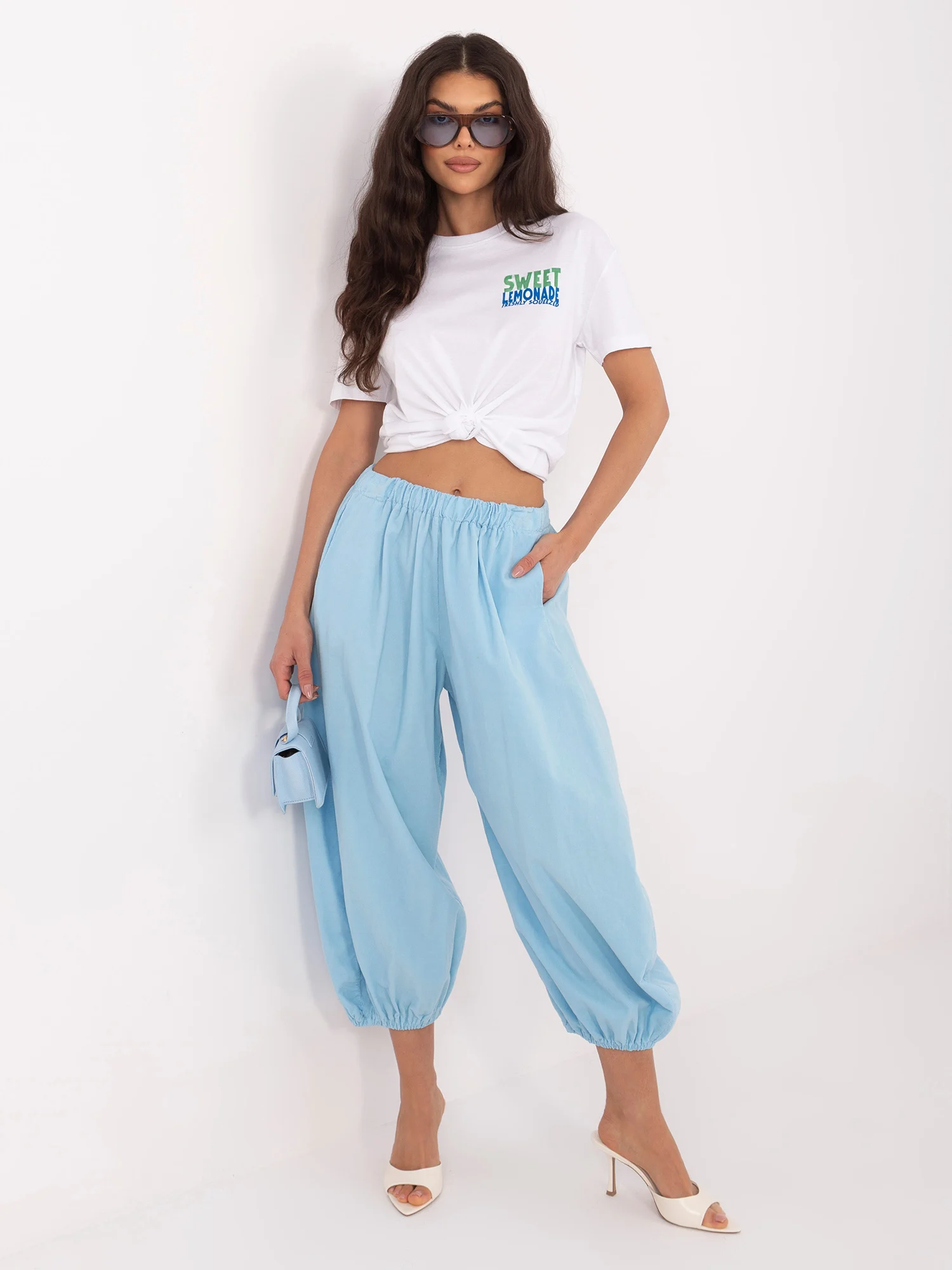 Pantaloni Dama 7/8, Mansete elastice, ITALY MODA, Albastru Casual - imagine 6