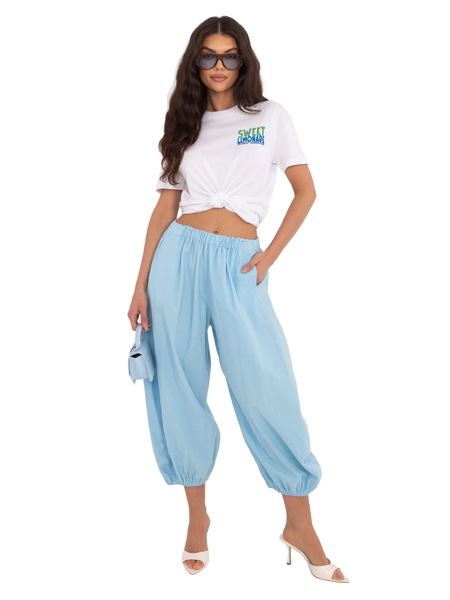 Pantaloni Dama 7/8, Mansete elastice, ITALY MODA, Albastru Casual - imagine 3